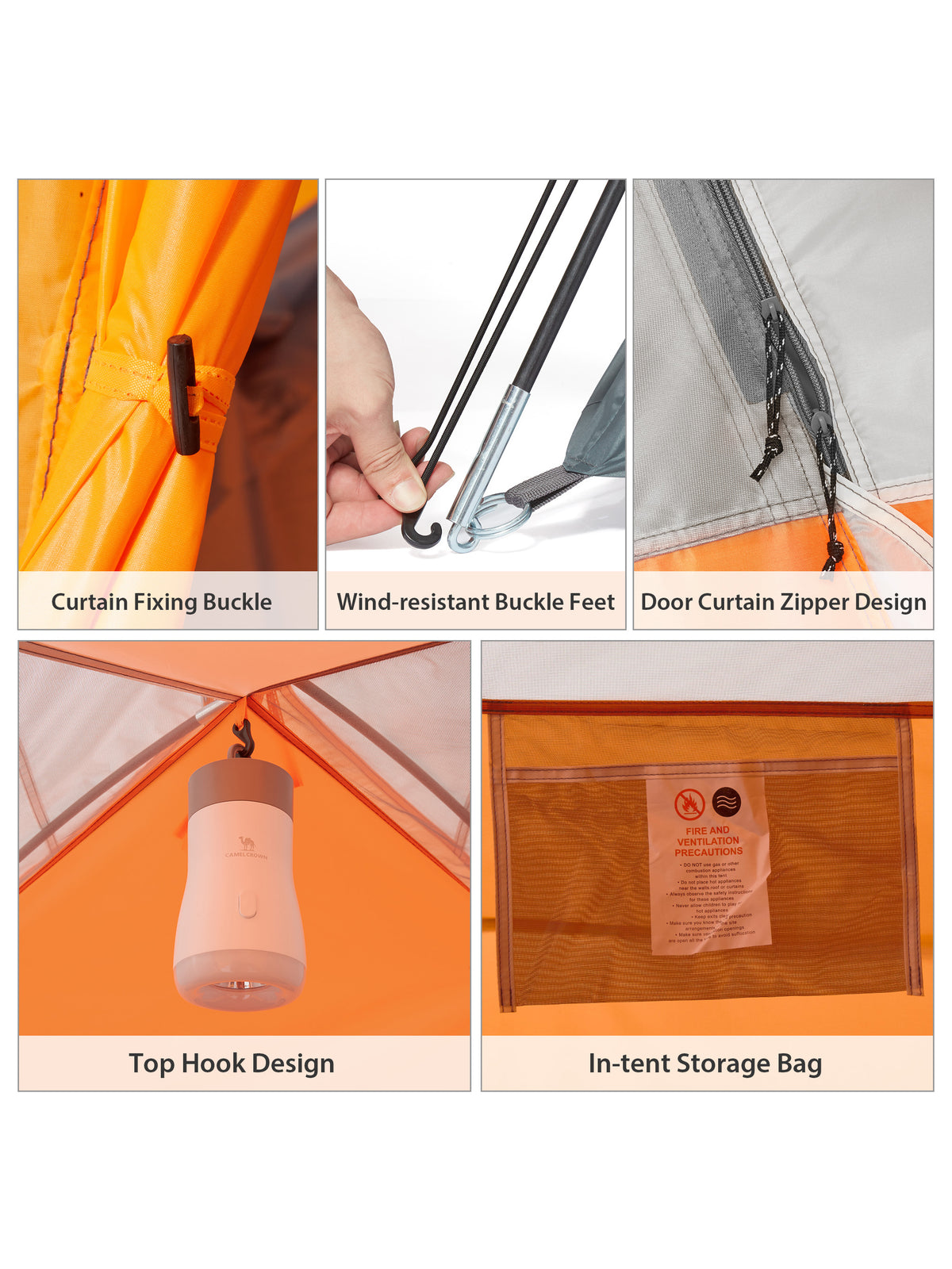 CAMEL CROWN 4-person dome camping tent, orange, view 3
