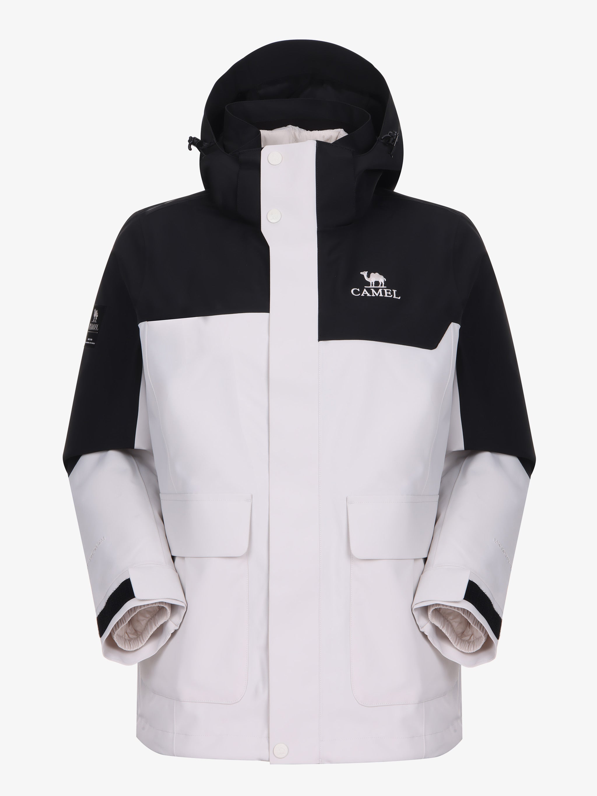 CAMEL Women's 3-in-1 Shell Jacket with Down Liner - A26CA6B050Y-bai+hei-1