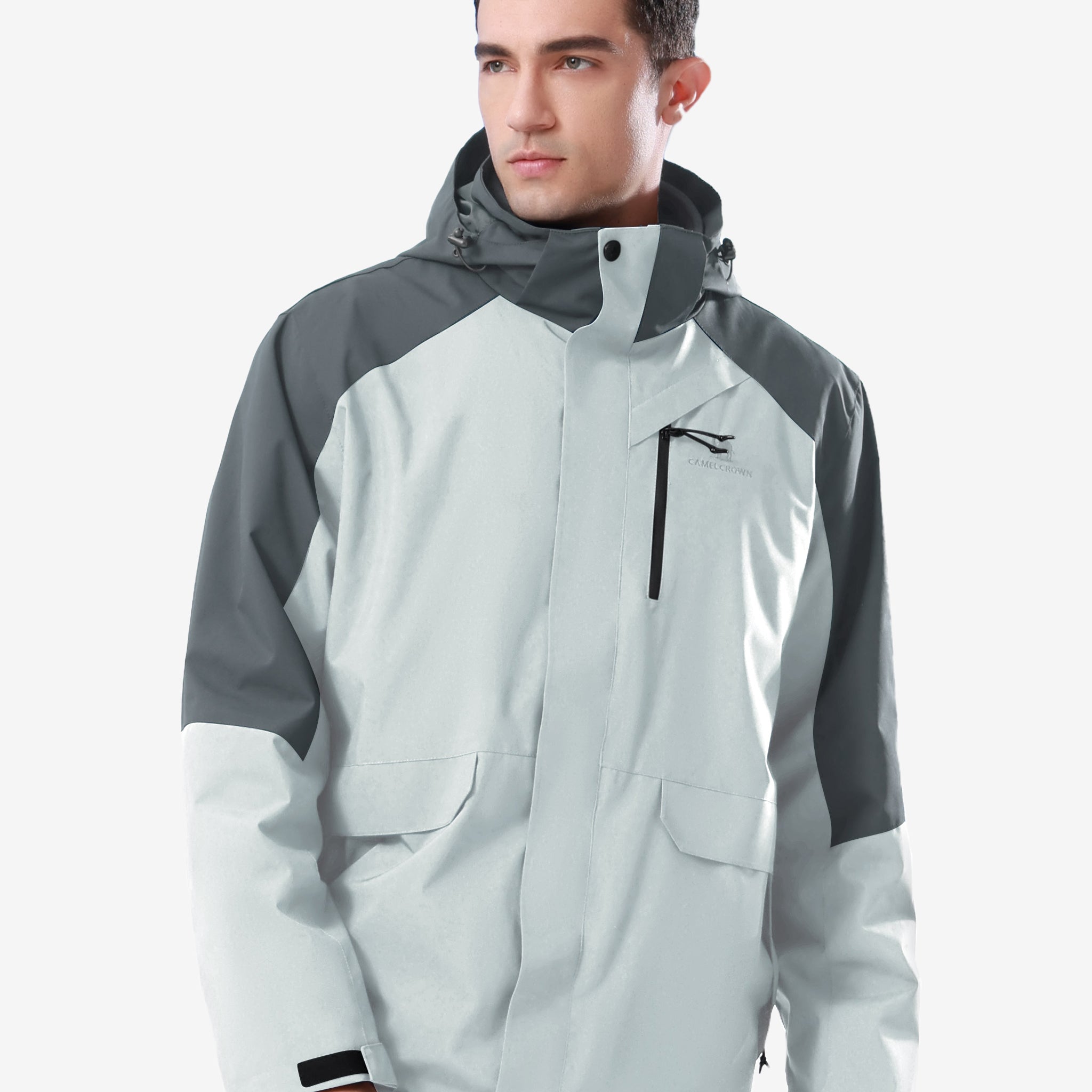Front view of Camel Crown Men’s Arctic Sentinel Paneled 3-in-1 Jacket, waterproof, breathable, anti-static fleece, adaptable