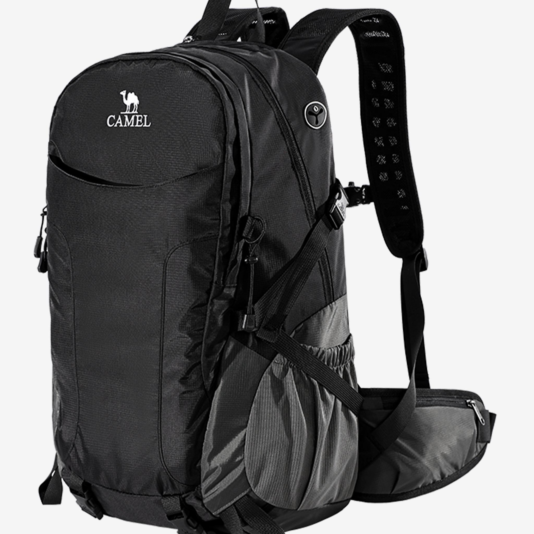 Camel 40L Lightweight Outdoor Backpack in black color, designed for outdoor use with lightweight build and stable carry
