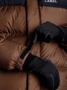 Details of Camel Cordura® Paneled Puffer Down Jacket, 220g goose down, waterproof shell, heat-reflective lining for warmth