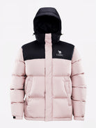 Camel Cordura® Paneled Puffer Down Jacket in pink color, goose down, waterproof shell, heat-reflective lining for warmth
