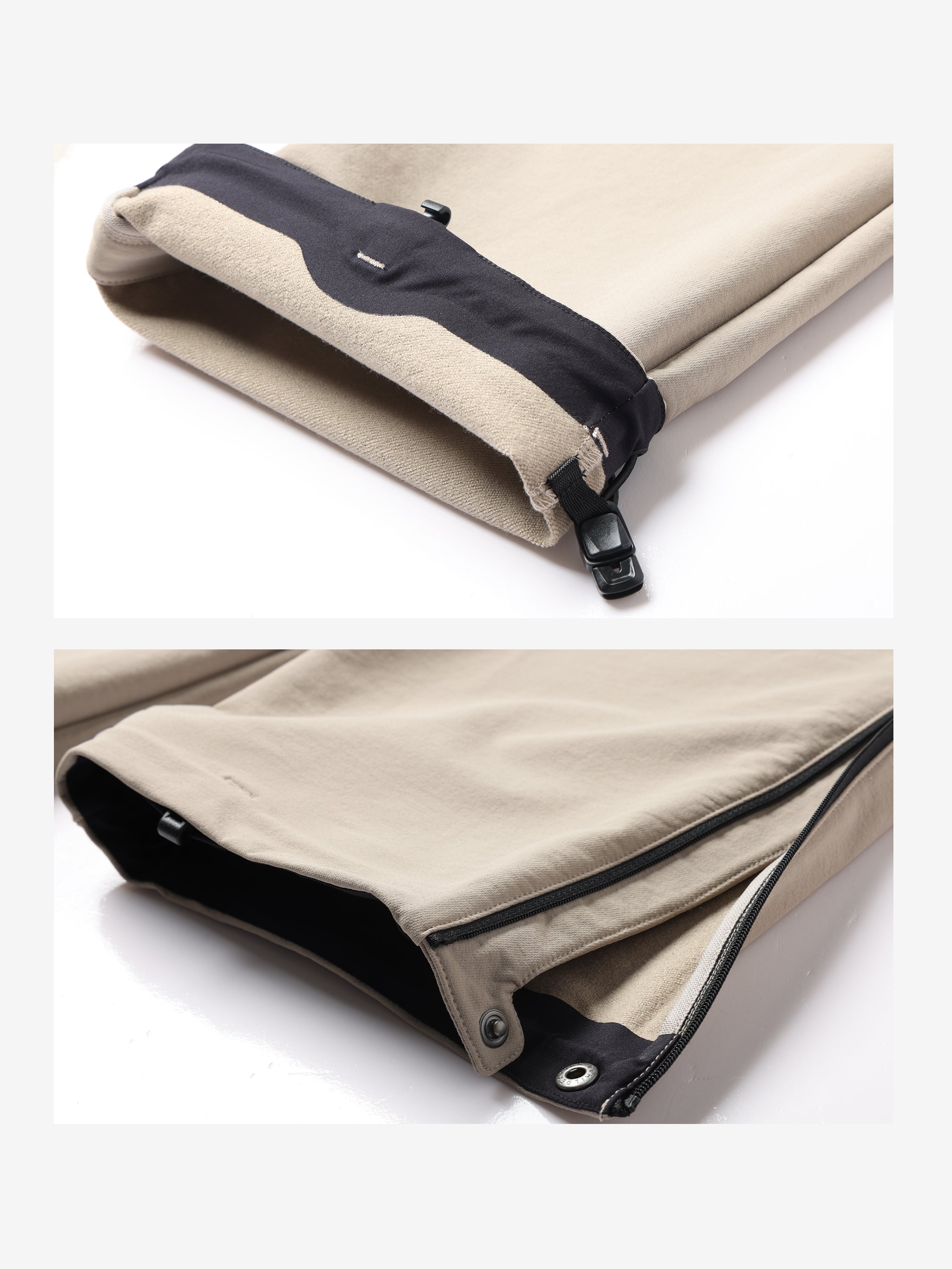 Details of Camel Cordura® Softshell Pants, built for hiking with water resistant softshell fabric and stretch fit