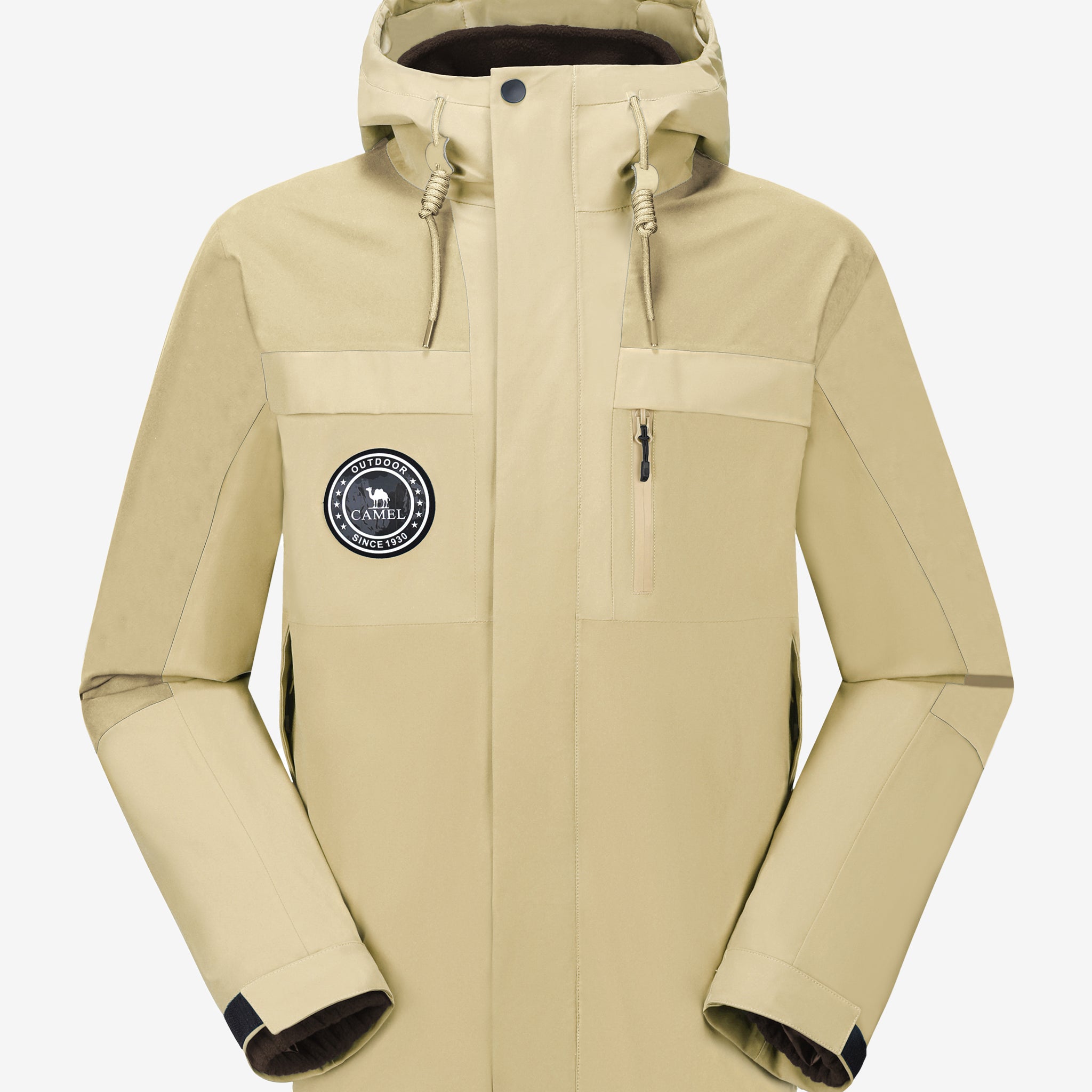Camel Crown Men’s Arctic Sentinel Pro 3-in-1 Jacket in apricot color, high waterproof, detachable fleece liner, hiking