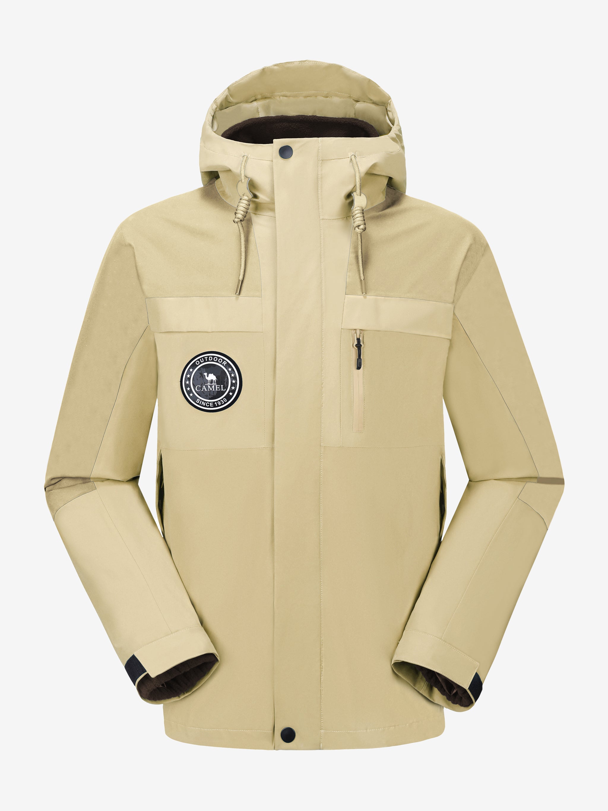 Camel Crown Men’s Arctic Sentinel Pro 3-in-1 Jacket in apricot color, high waterproof, detachable fleece liner, hiking