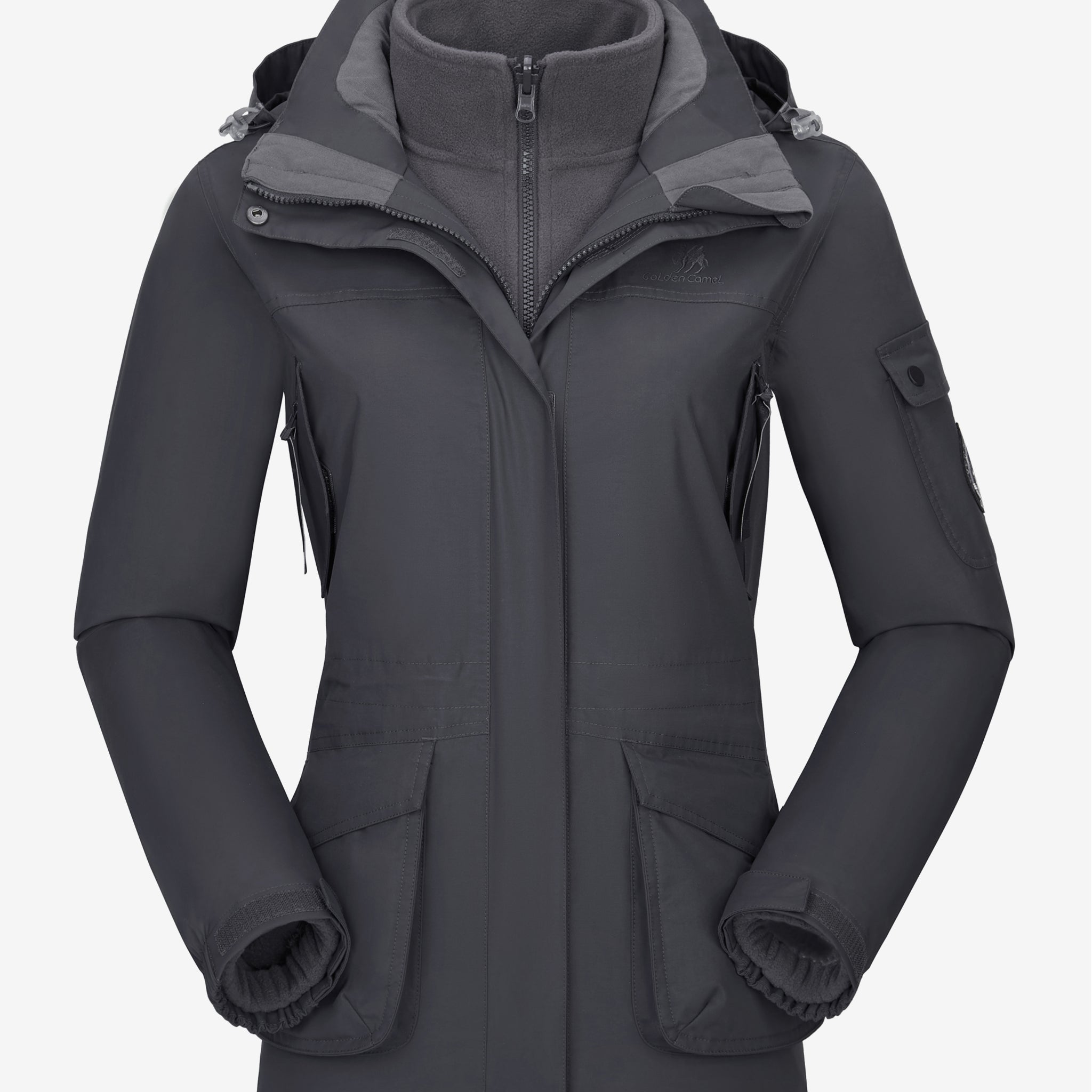 Camel Crown Women’s Arctic Sentinel Pro 3-in-1 Fleece Jacket in drak gray color, Waterproof, keep warm for women's hiking