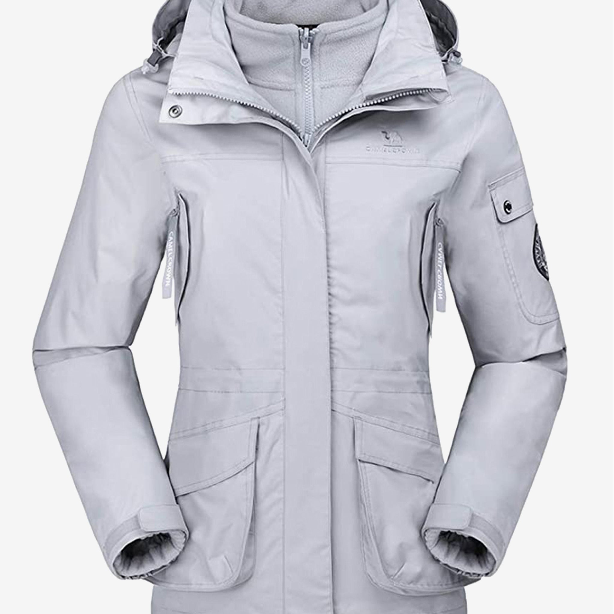 Camel Crown Women’s Arctic Sentinel Pro 3-in-1 Fleece Jacket in light gray color, Waterproof, keep warm for women's hiking