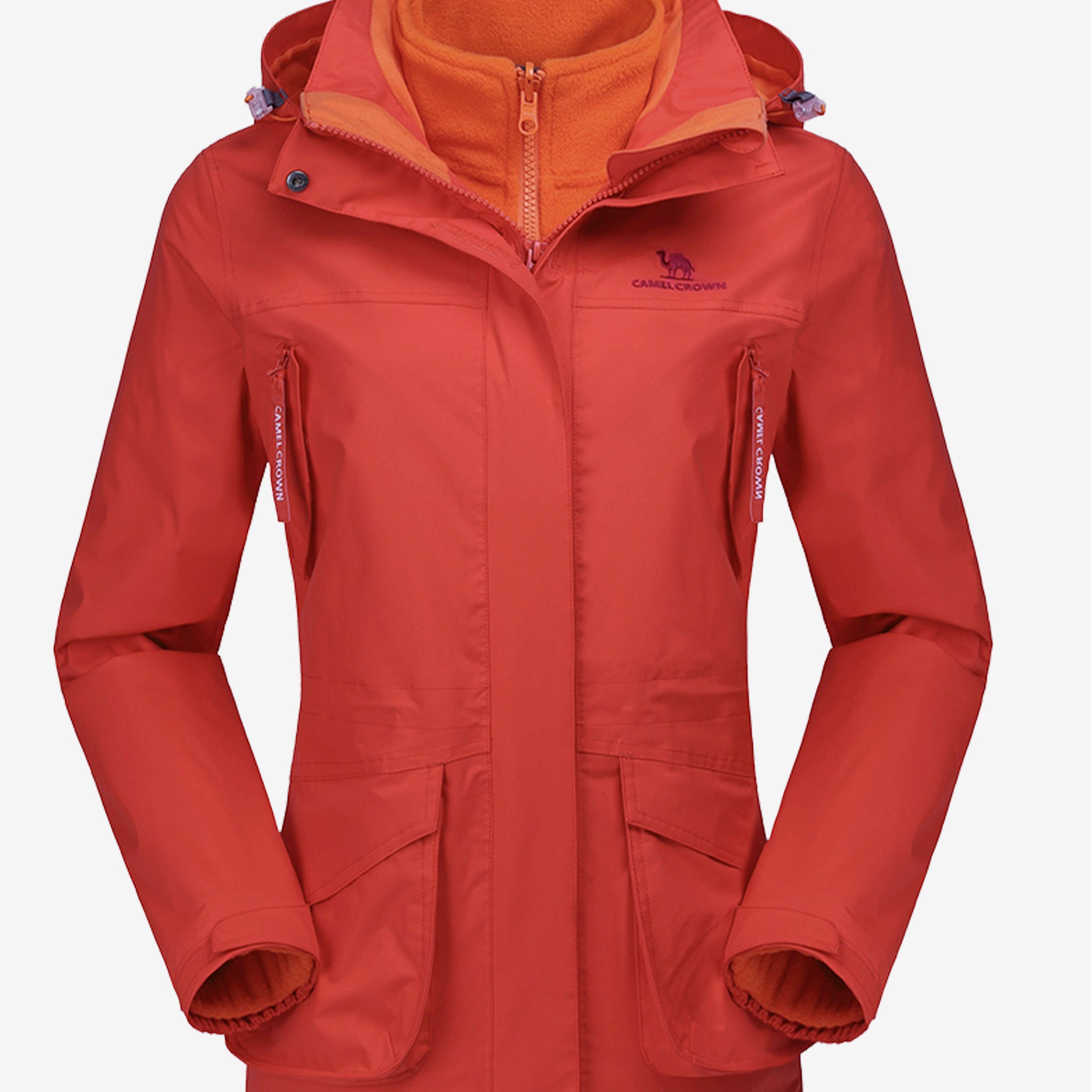 Camel Crown Women’s Arctic Sentinel Pro 3-in-1 Fleece Jacket in orange color, Waterproof, keep warm for women's hiking