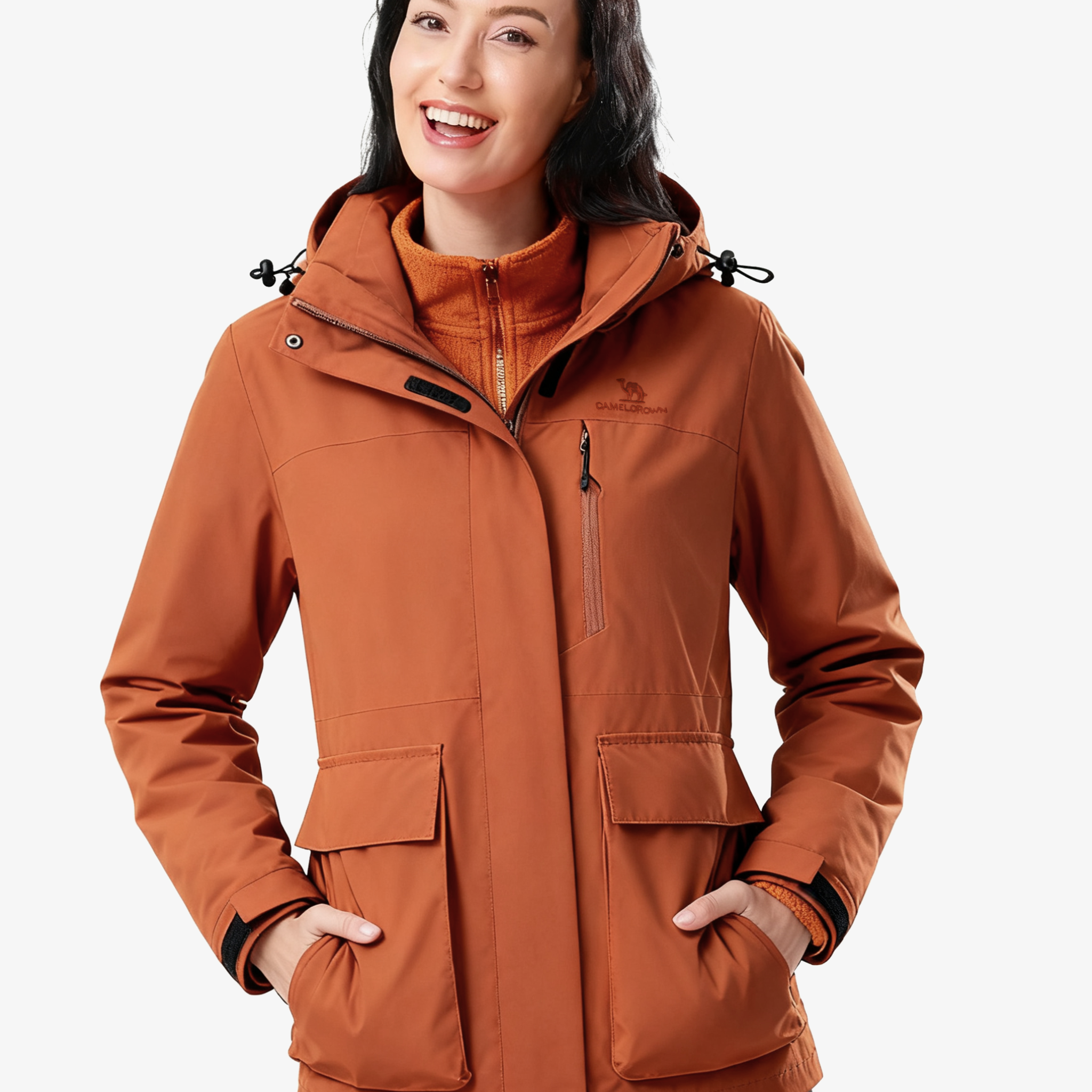 Front view of Camel Crown Women’s Arctic Sentinel 3-in-1 Jacket Multi Pockets, warm fleece, adjustable fit outdoor design