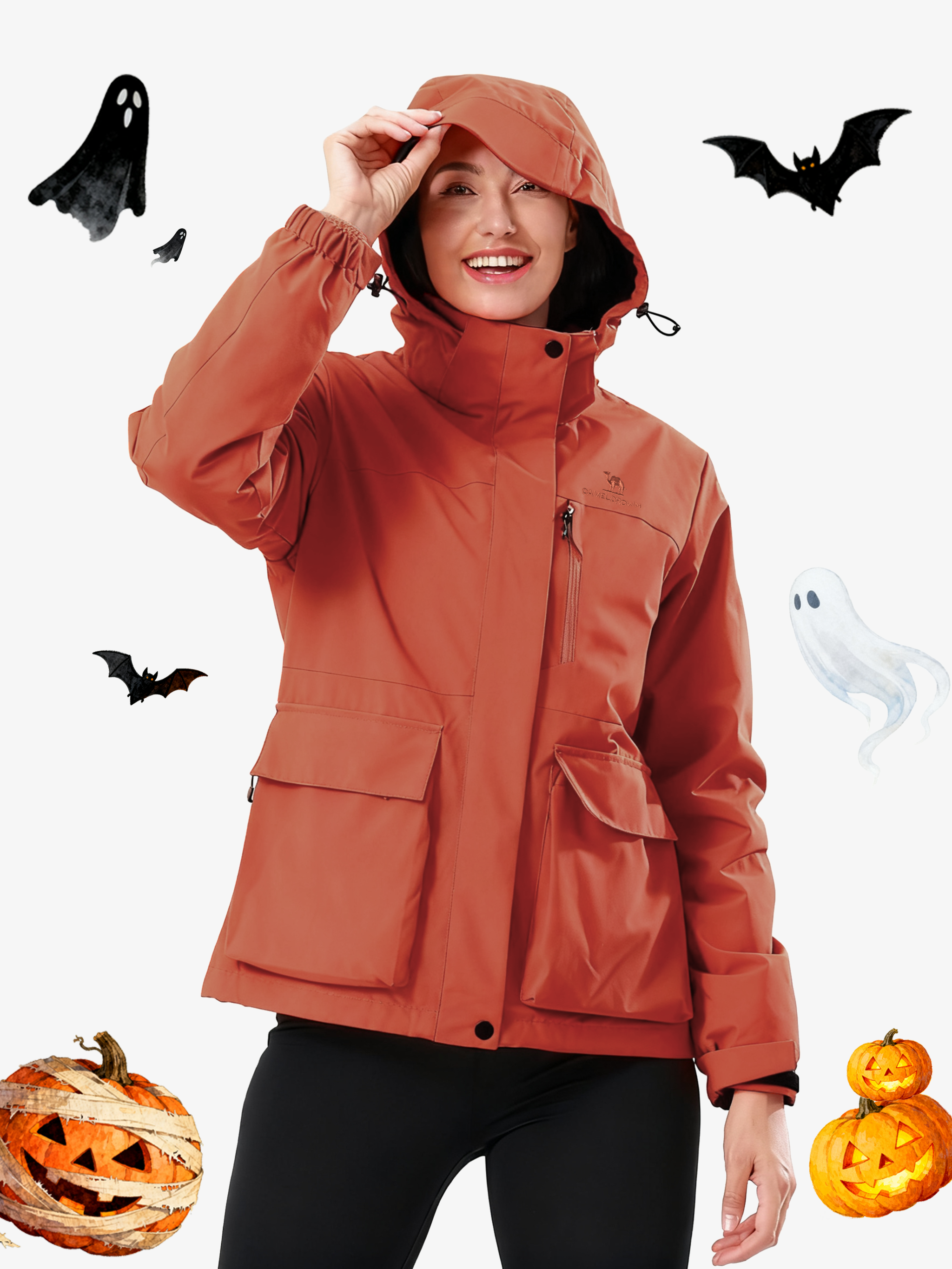 Front view of Camel Crown Women’s Arctic Sentinel 3-in-1 Jacket Multi Pockets, warm fleece, adjustable fit outdoor design