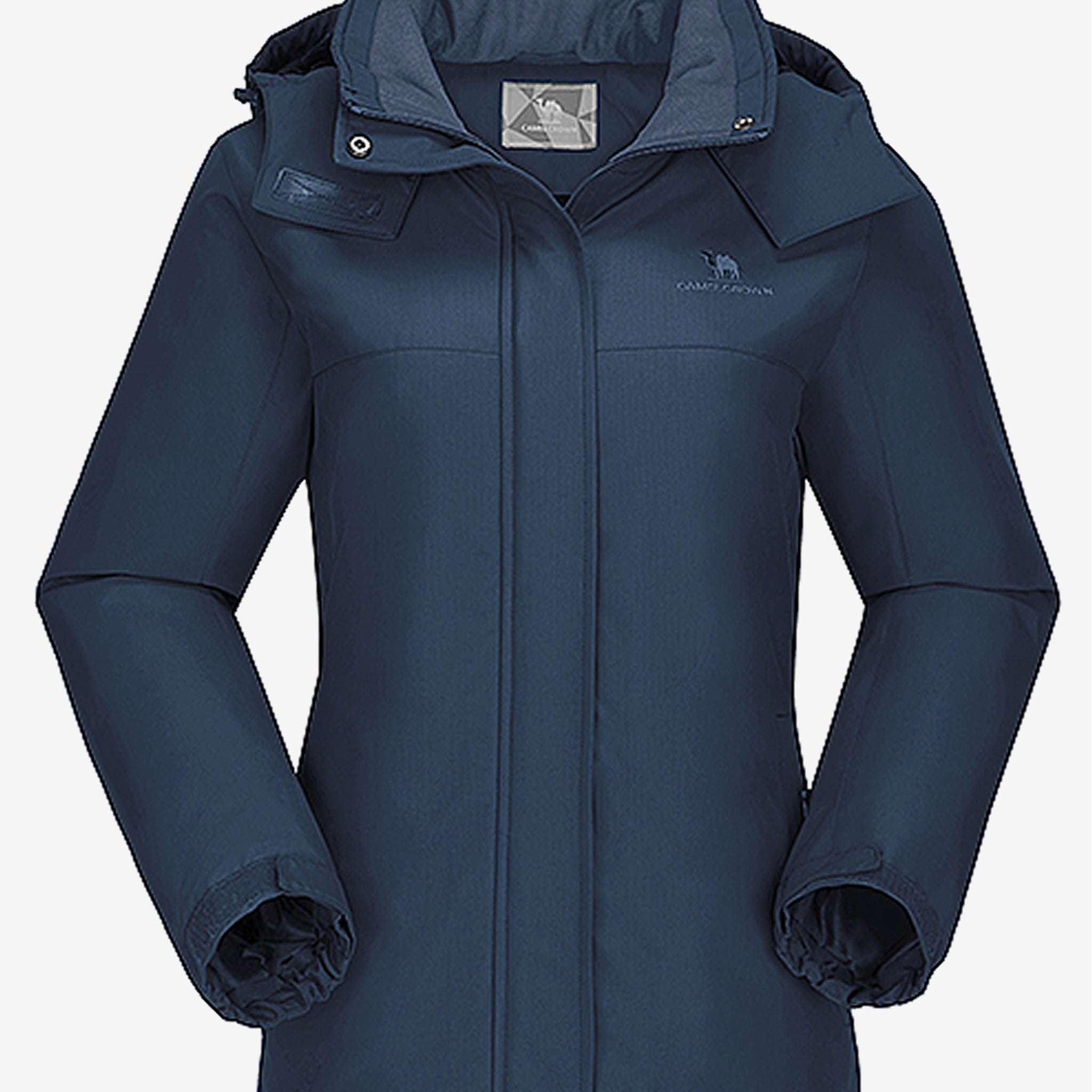 Camel Crown Women’s Urban Edge Fleece Jacket Detachable Hood in color blue, warm fleece lining, windproof coverage.
