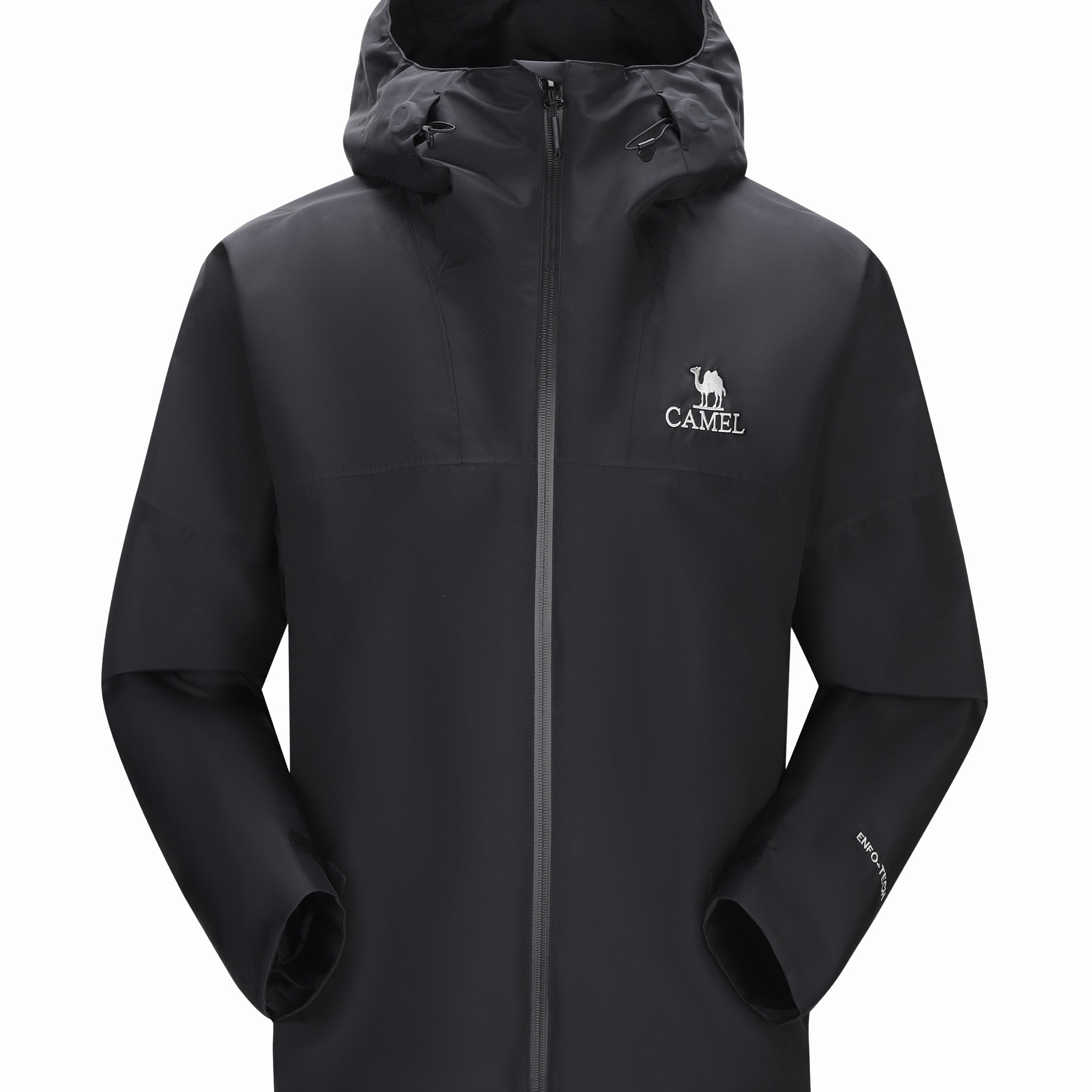 Camel Interstellar Traverse Lightweight Shell Rain Jacket in black color, with breathable 3D ergonomic cut and rainproof