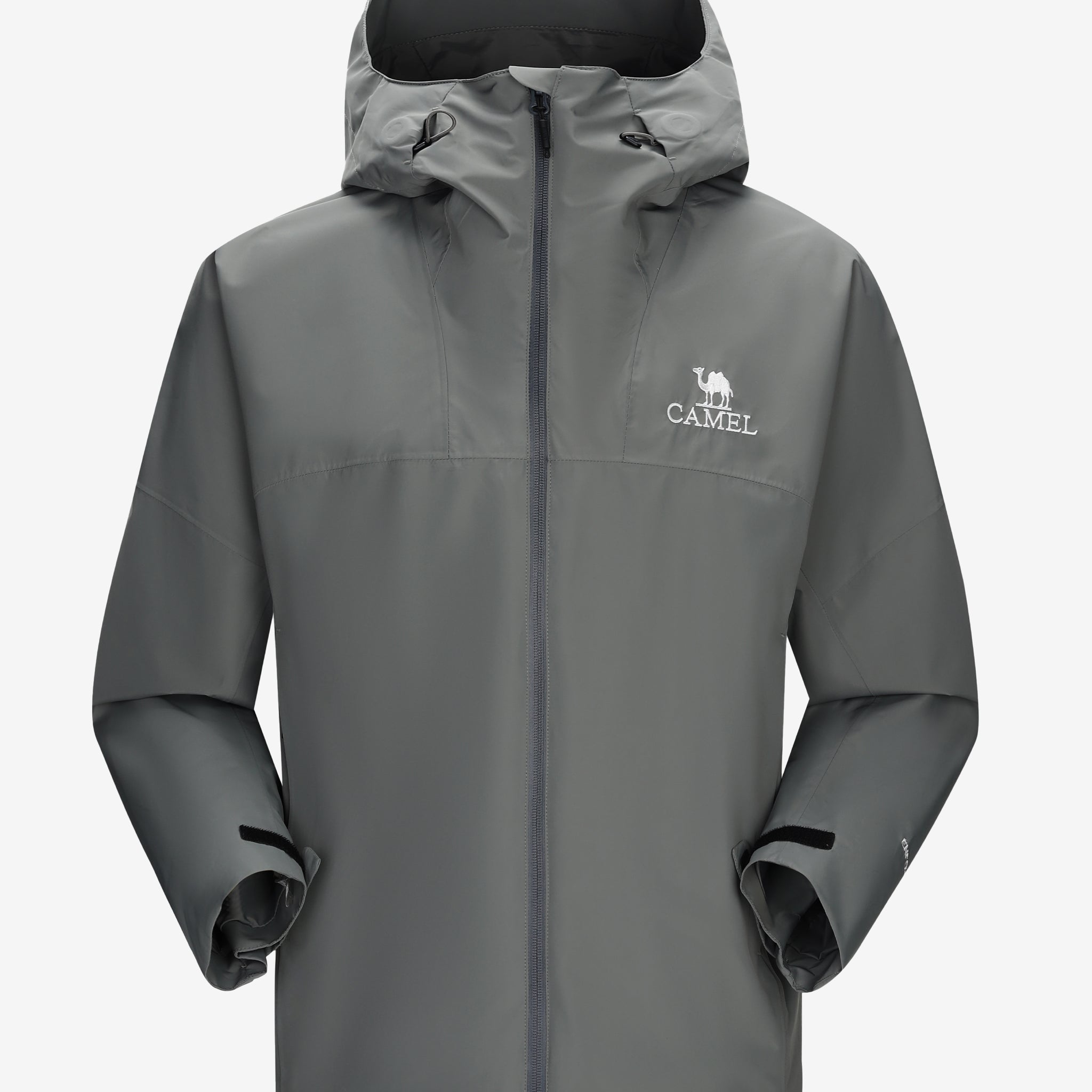 Camel Interstellar Traverse Lightweight Shell Rain Jacket in gray color, with breathable 3D ergonomic cut and rainproof