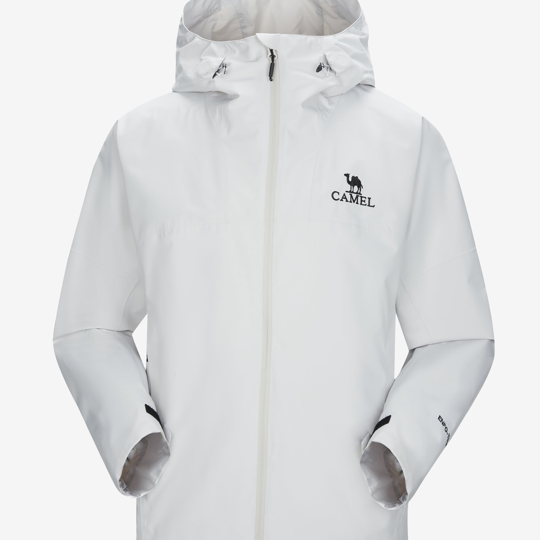 Camel Interstellar Traverse Lightweight Shell Rain Jacket in white color, with breathable 3D ergonomic cut and rainproof