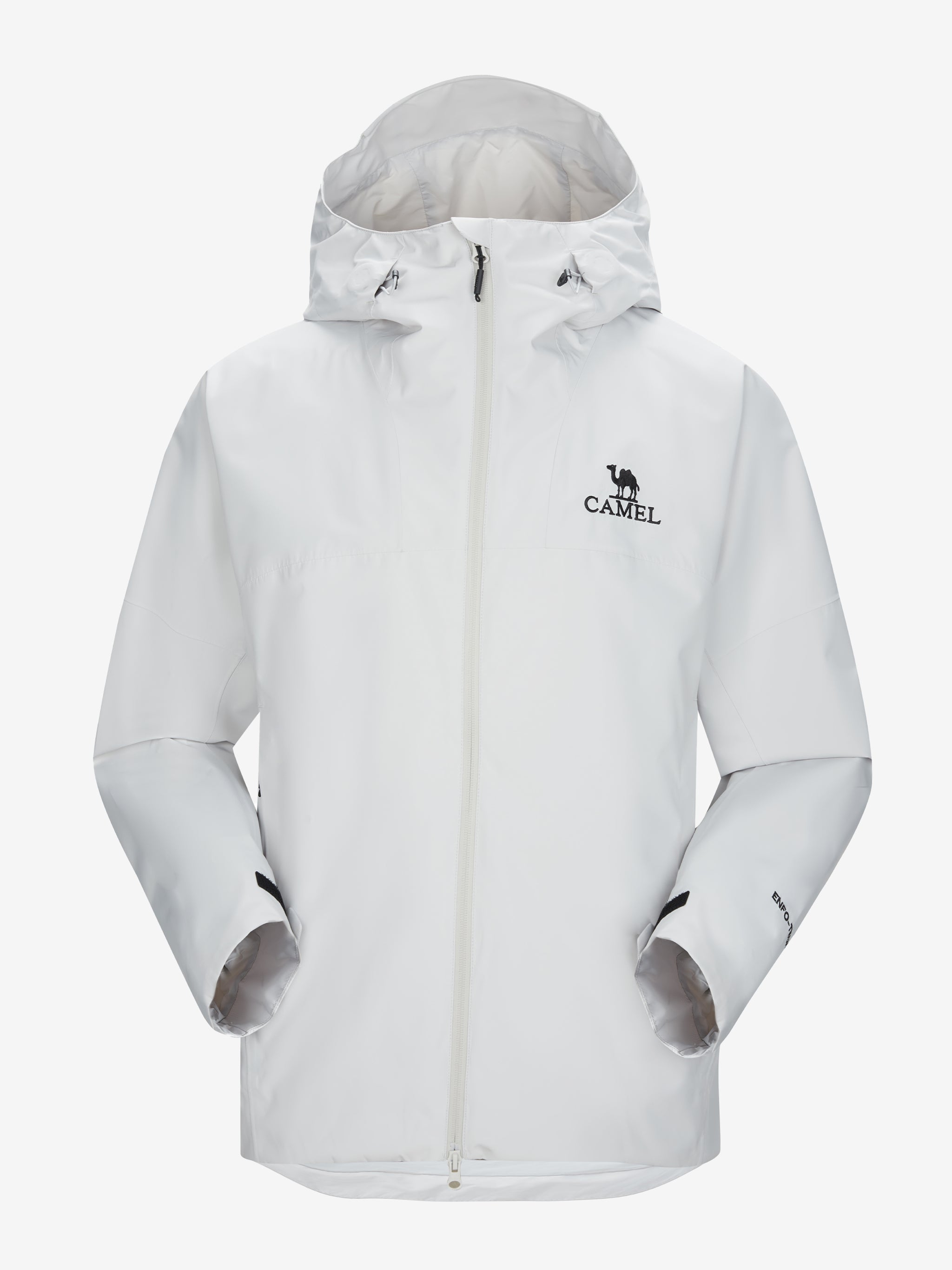 Camel Interstellar Traverse Lightweight Shell Rain Jacket in white color, with breathable 3D ergonomic cut and rainproof