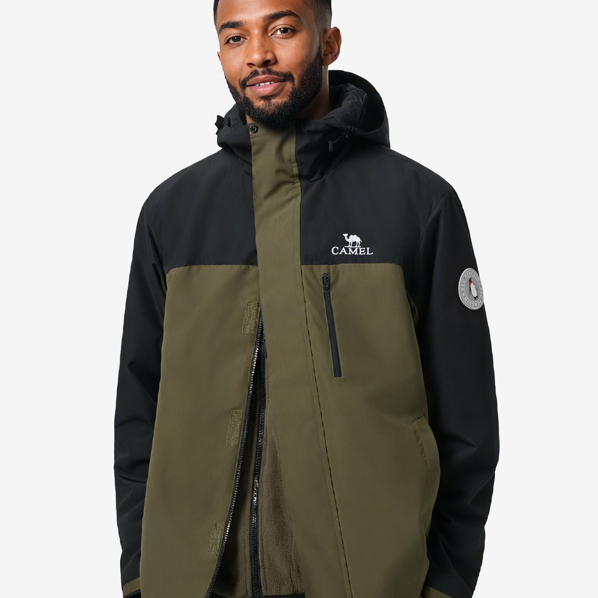 Front view of Camel Men’s Arctic Sentinel 3-in-1 Jacket Chest Pocket delivering waterproof, breathable, thermal performance.