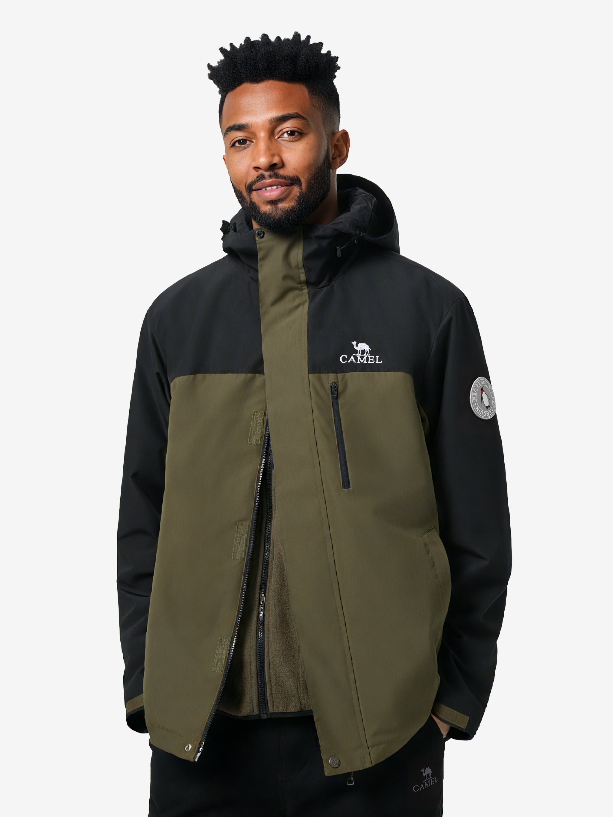 Front view of Camel Men’s Arctic Sentinel 3-in-1 Jacket Chest Pocket delivering waterproof, breathable, thermal performance.