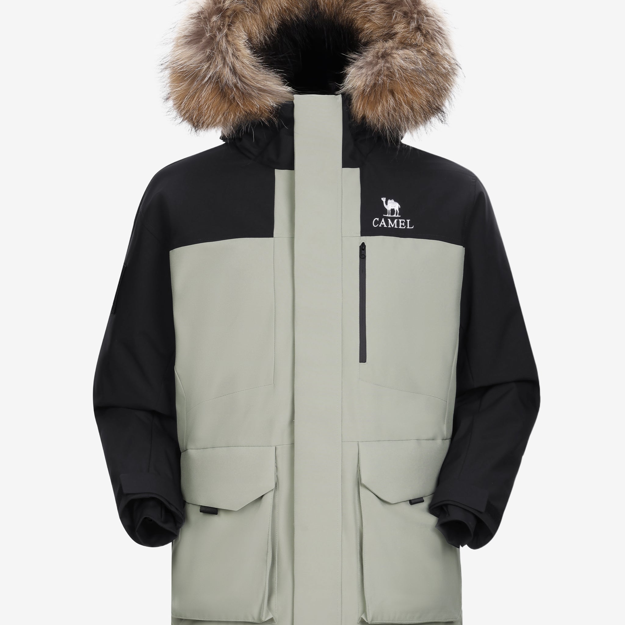 Camel Men’s ENFO-DWNTEK Down Jacket in green & black, 85% goose down 650FP winter coat with DWR down protection for outdoor