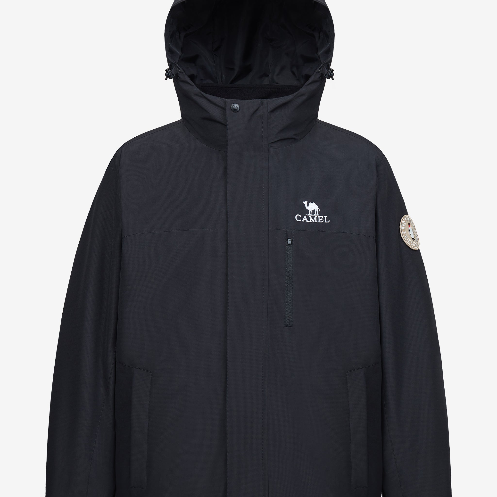 Camel Men’s Arctic Sentinel Paneled 3-in-1 Jacket in color black, waterproof, breathable, thermal outdoor performance.