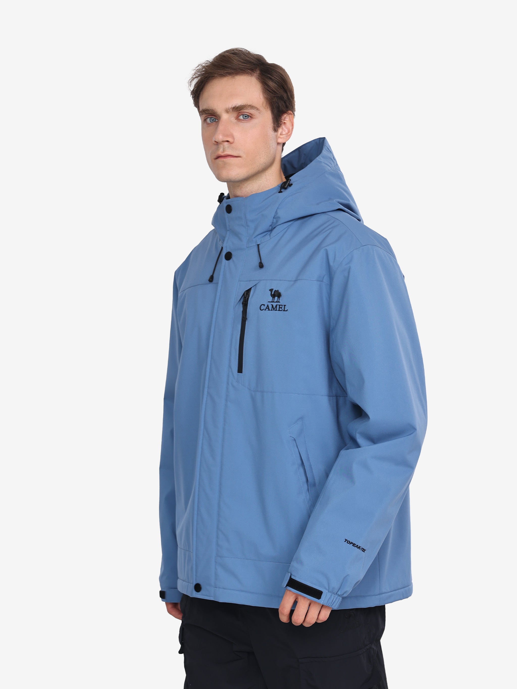 Side view of Camel Men’s Urban Edge TOPEAK-TEX® Insulated Jacket, wool lining, and rugged build for winter adventures.