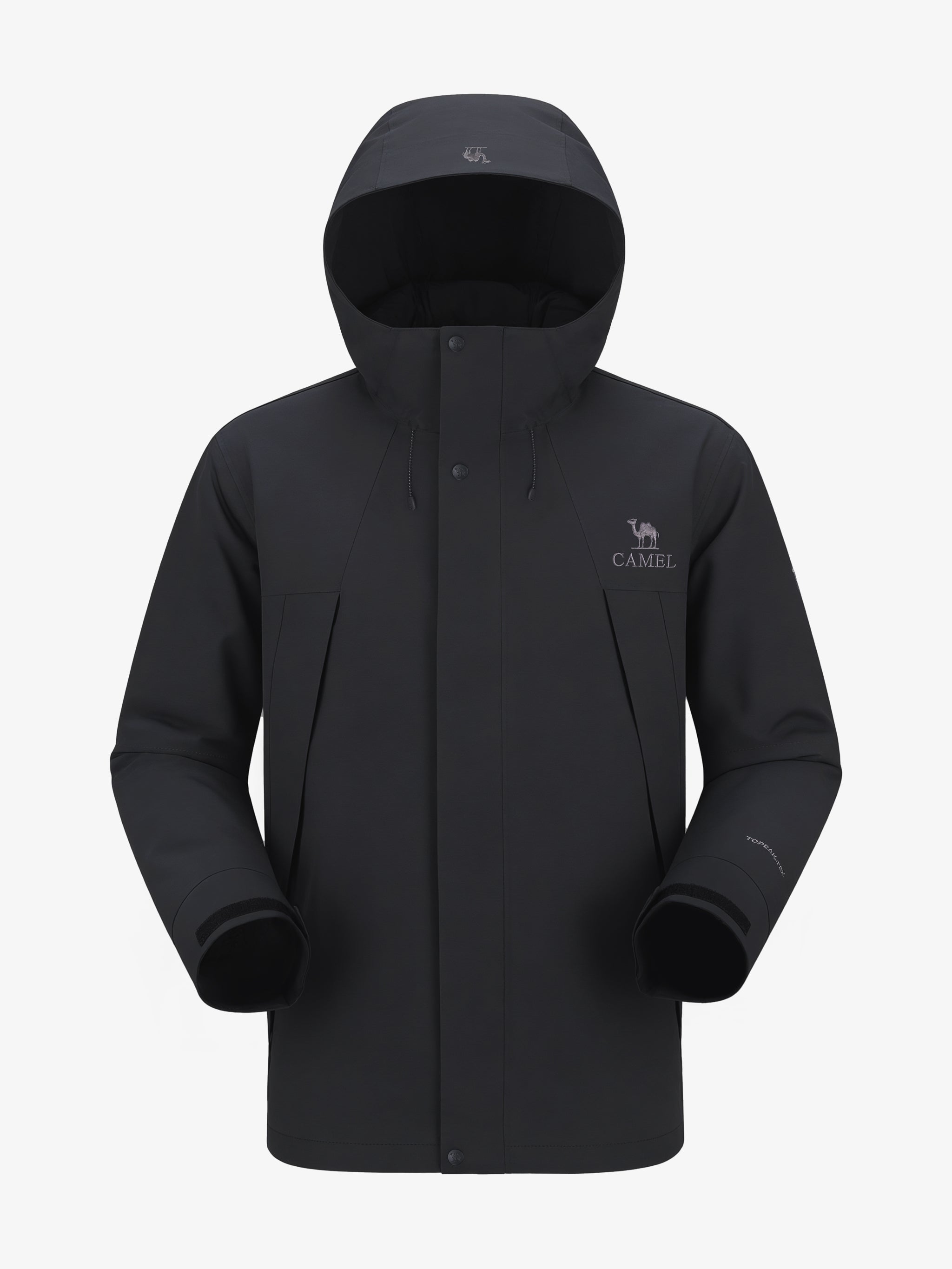 Camel Men’s Interstellar Traverse TOPEAK-TEX® Shell Jacket in black color, designed for trail, urban use with adjustable fit