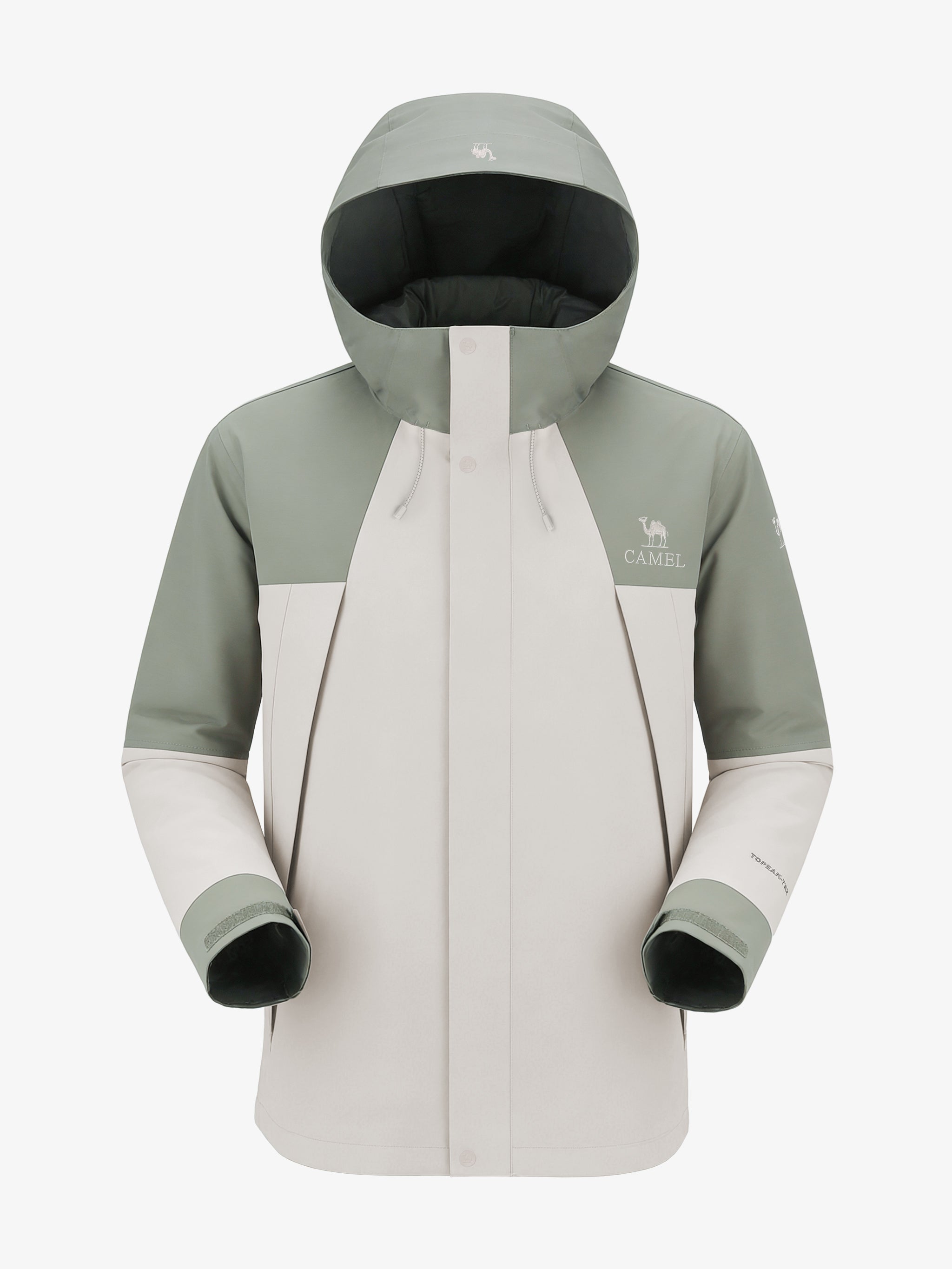Camel Men’s Interstellar Traverse TOPEAK-TEX® Paneled Shell Jacket in color ivory green, designed for trail and urban use