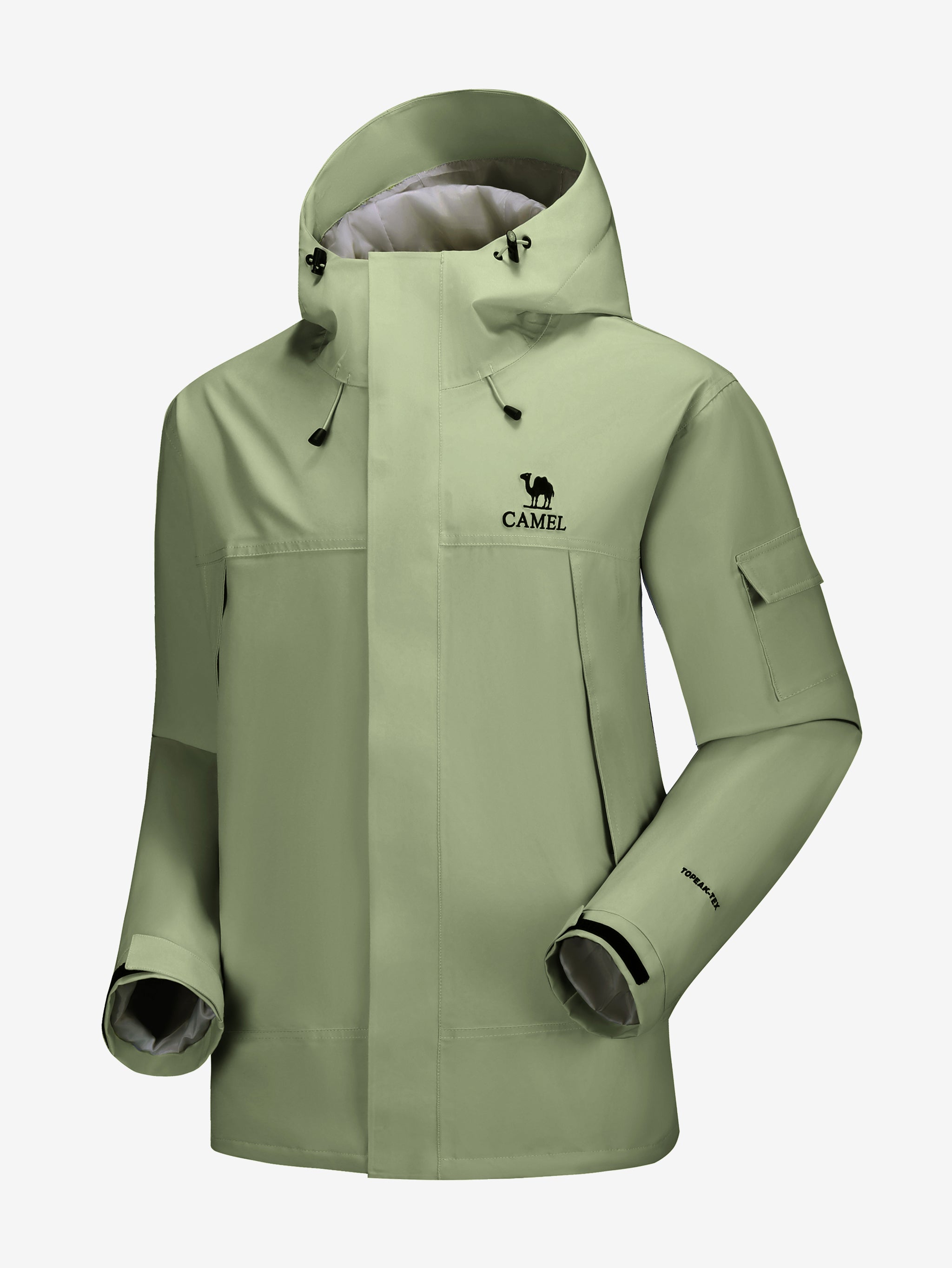 Camel Men’s Interstellar Traverse TOPEAK-TEX® Shell Jacket in green color, waterproof, breathable and windproof for hiking