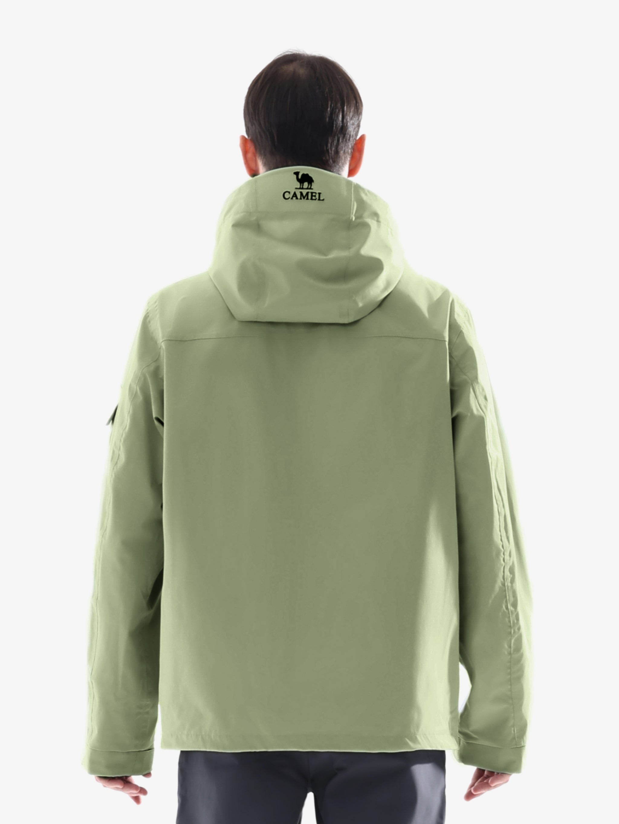 Back view of Camel Men’s Interstellar Traverse TOPEAK-TEX® Shell Jacket, waterproof, breathable and windproof for outdoors