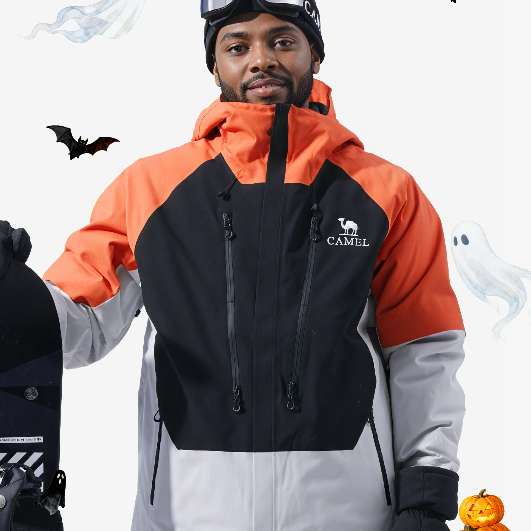 Front view of Camel NR99 Arctic Sentinel Elite Jacket, waterproof breathable outerwear for alpine skiing and mountaineering