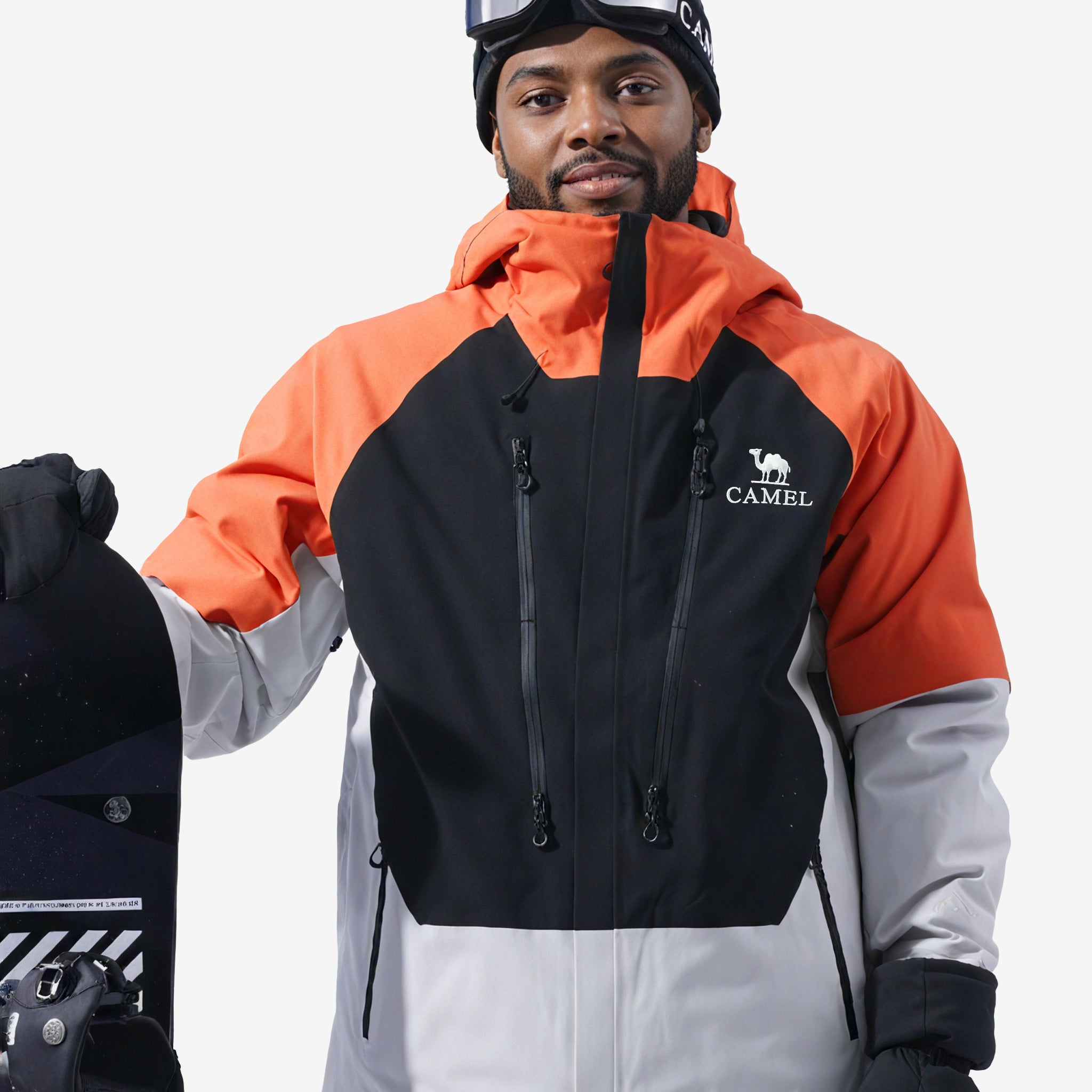 Front view of Camel NR99 Arctic Sentinel Elite Jacket, waterproof breathable outerwear for alpine skiing and mountaineering