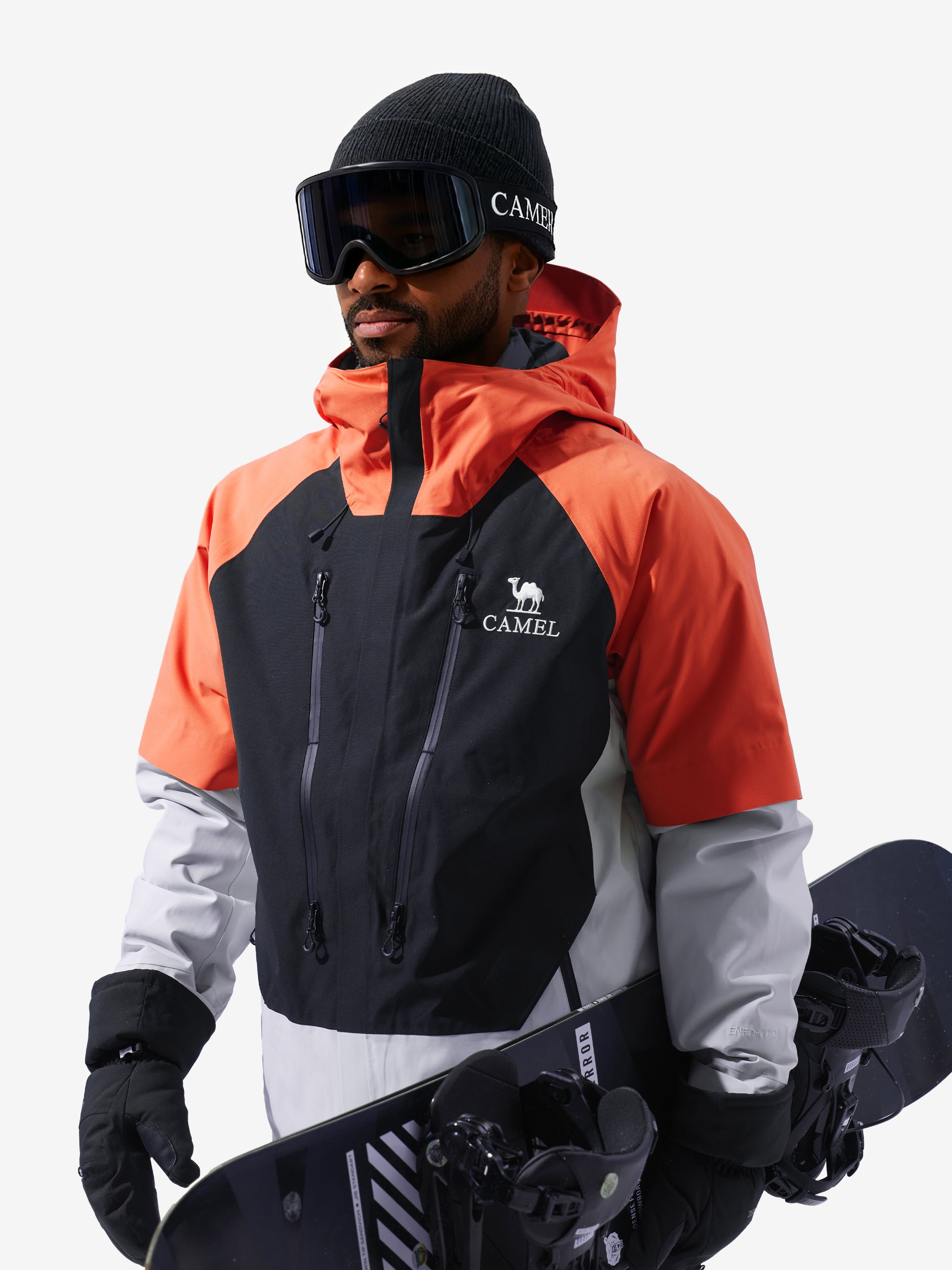 Side view of Camel NR99 Arctic Sentinel Elite Jacket, waterproof breathable outerwear for alpine skiing and mountaineering