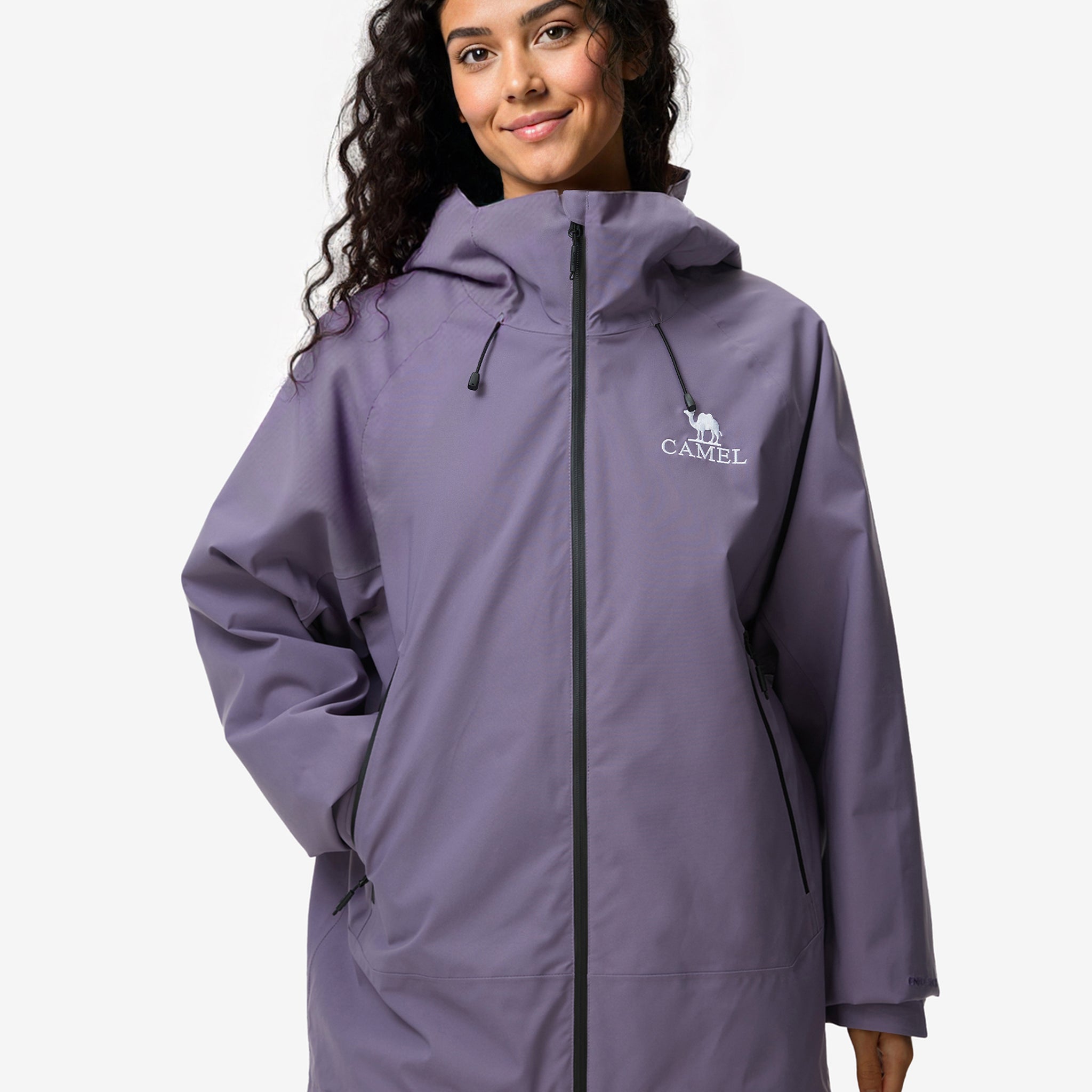 Front view of Camel Interstellar Traverse Shell Jacket,built for rain with breathable fabric and durable outdoor construction