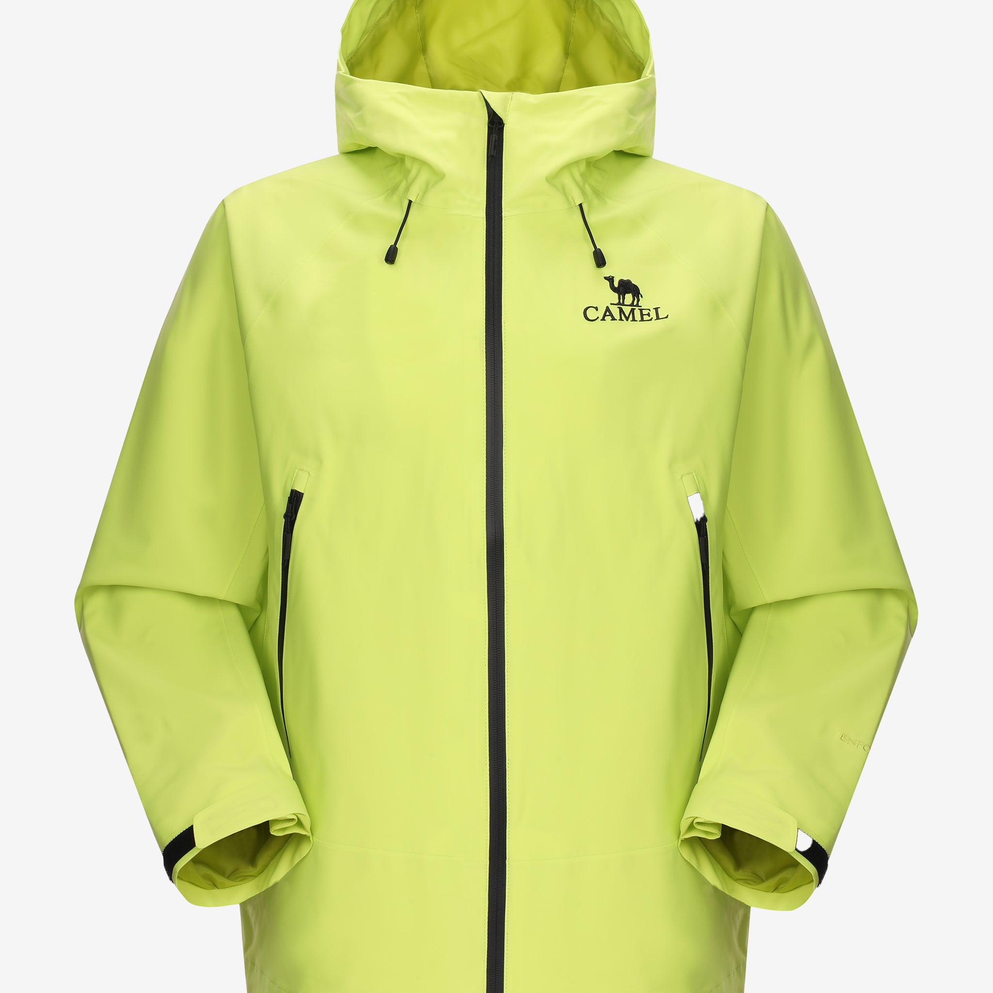 Camel Interstellar Traverse Shell Jacket in green color, built for rain with breathable fabric and outdoor construction