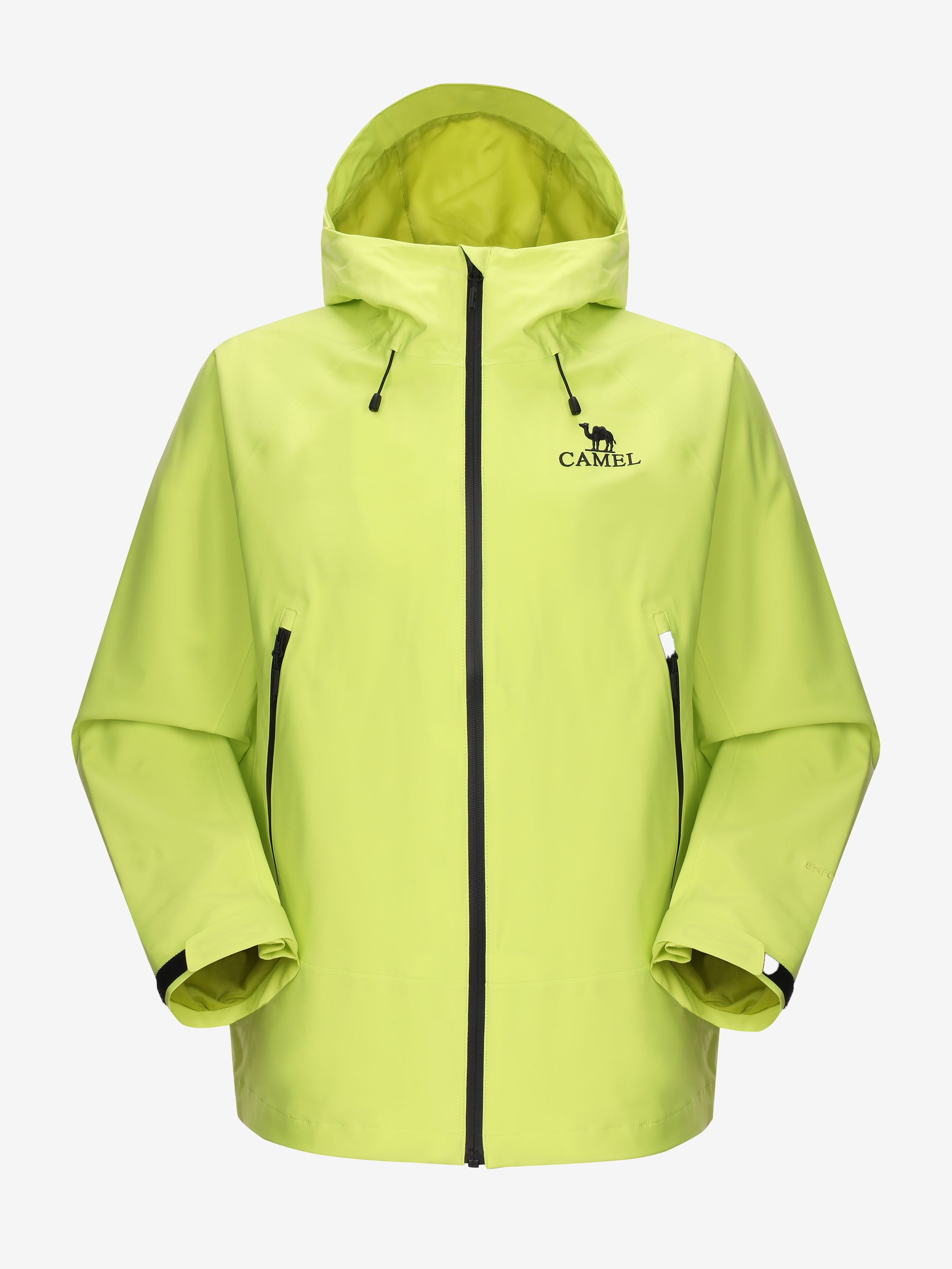 Camel Interstellar Traverse Shell Jacket in green color, built for rain with breathable fabric and outdoor construction