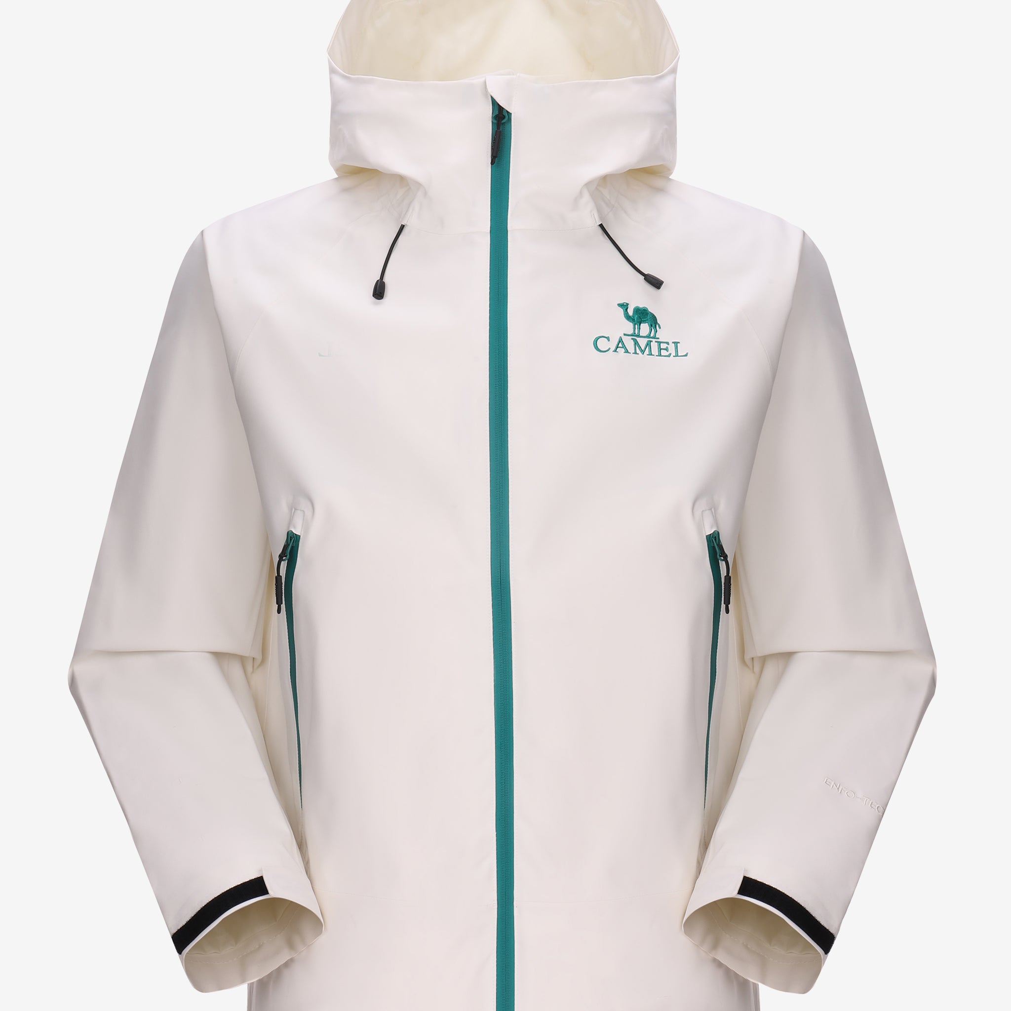 Camel Interstellar Traverse Shell Jacket in white color, built for rain with breathable fabric and outdoor construction