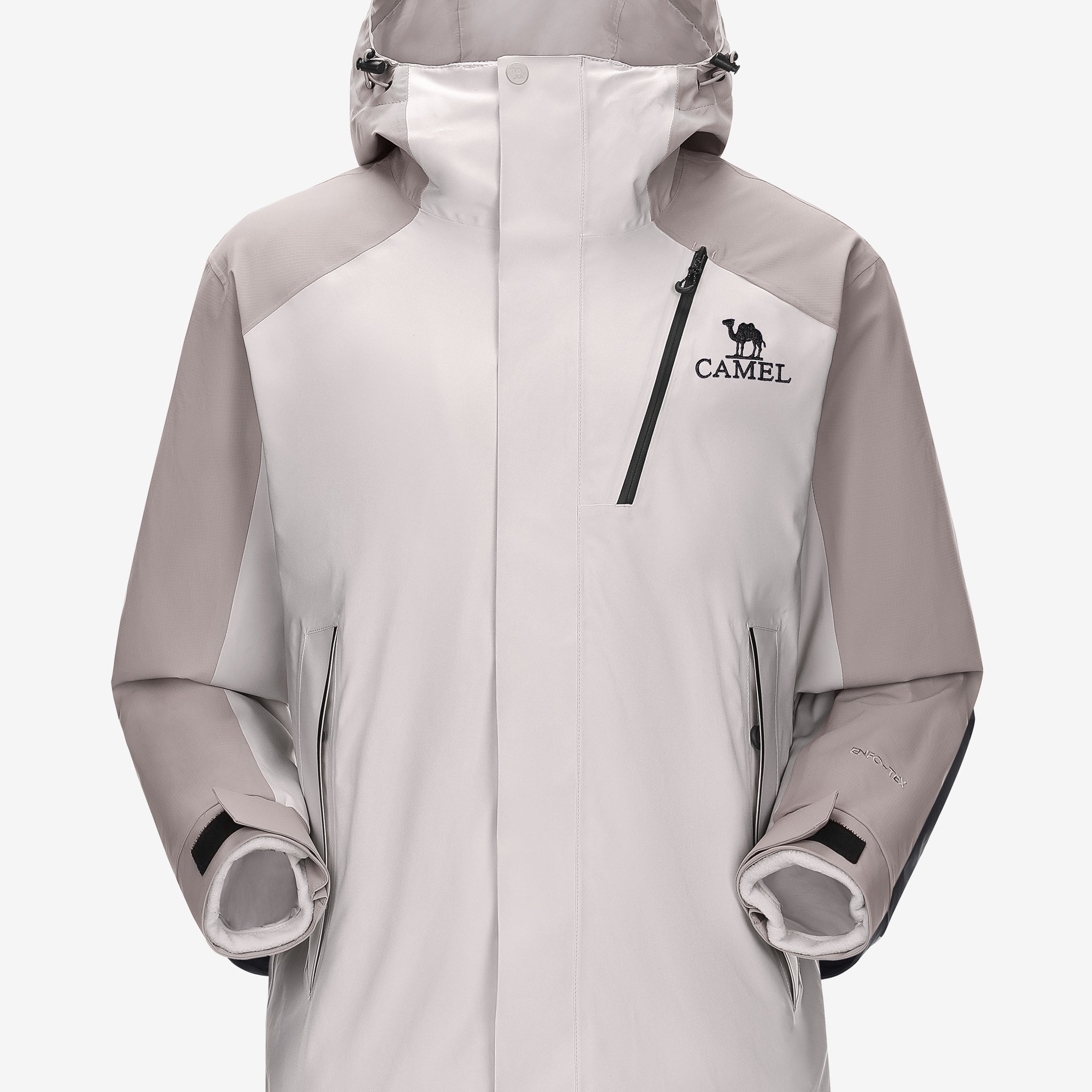 Camel Arctic Sentinel Elite 3-in-1 Jacket in ivory color, extreme waterproof shell, eco Sorona® fleece liner for outdoors