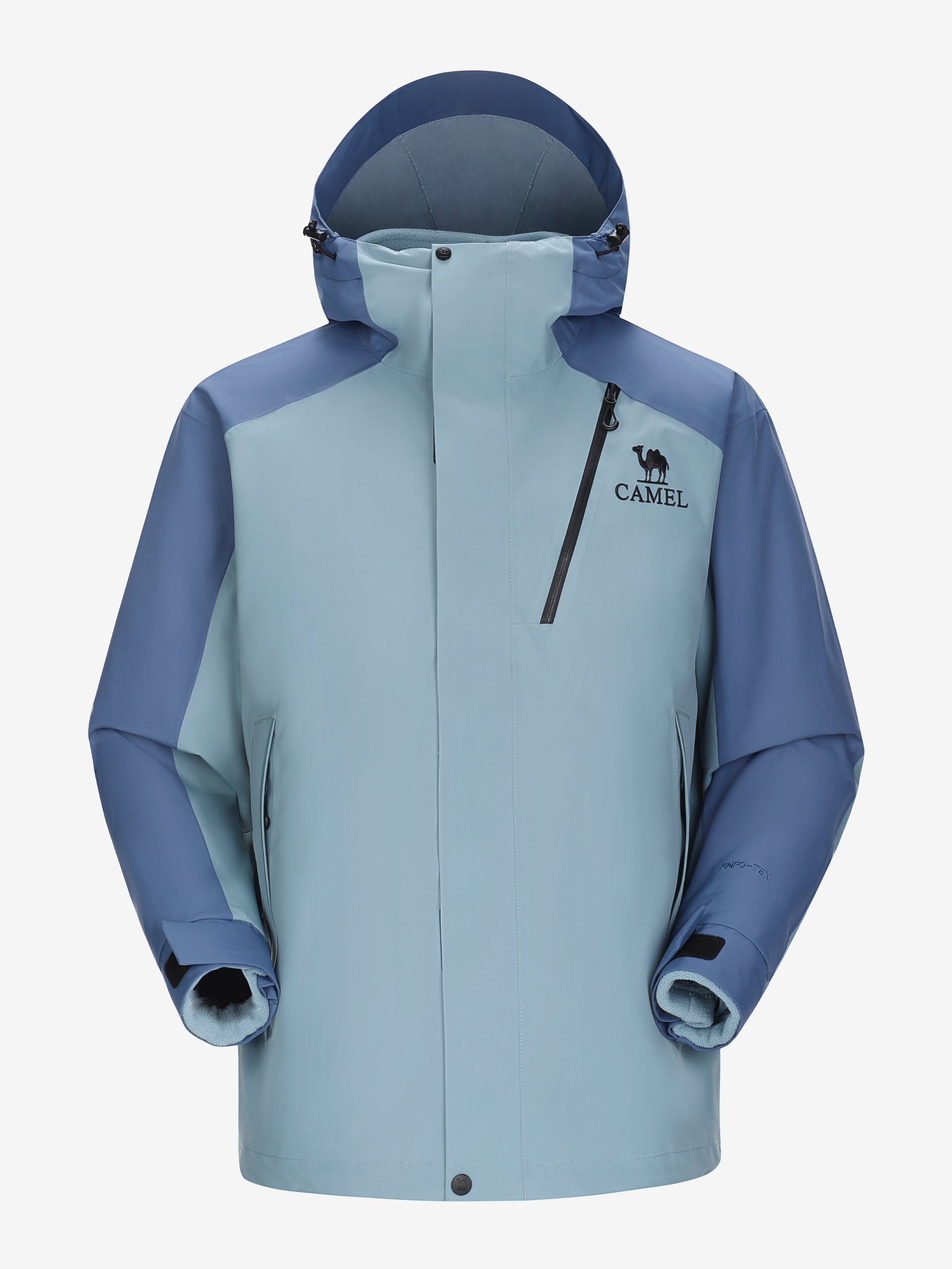 Camel Arctic Sentinel Elite 3-in-1 Jacket in sky blue color, extreme waterproof shell, eco Sorona® fleece liner for outdoors