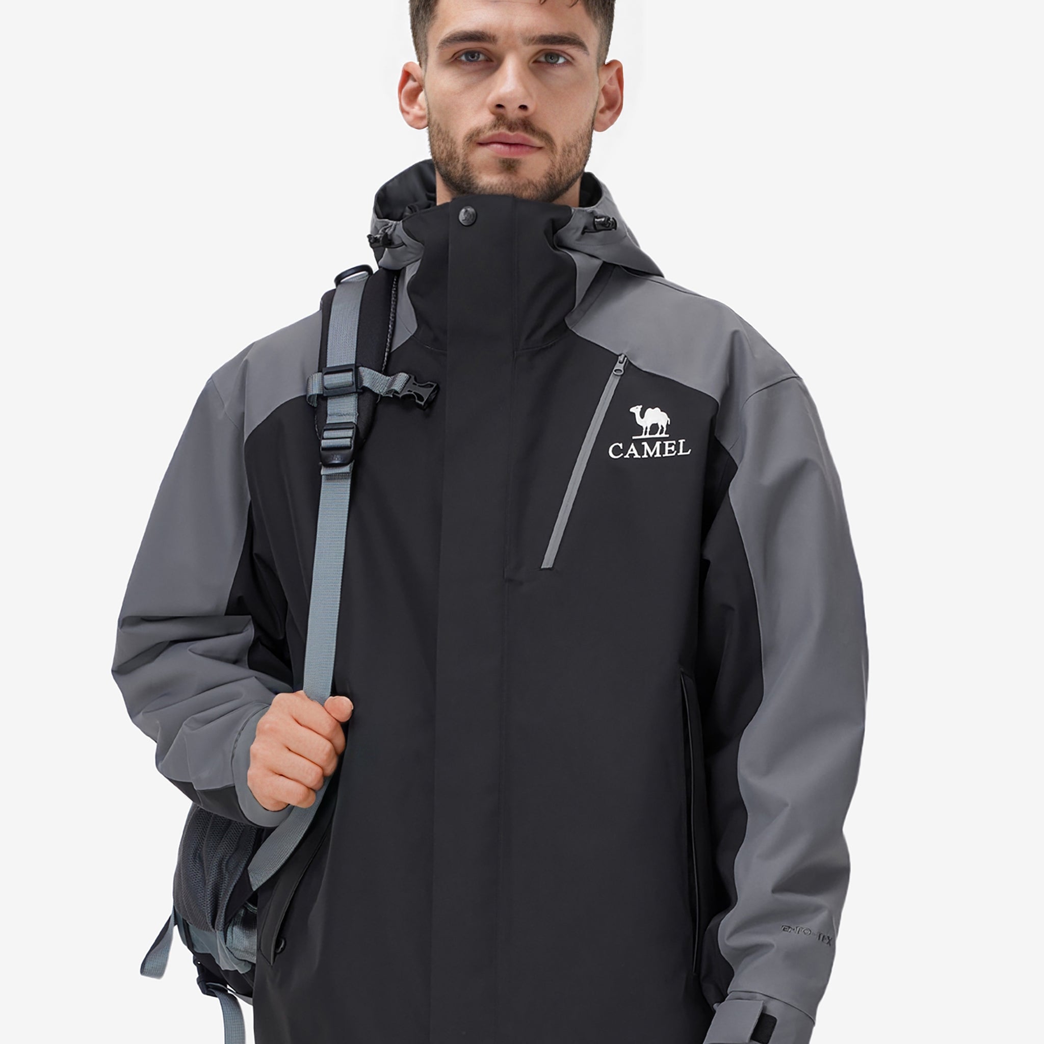 Front view of Camel Arctic Sentinel Elite 3-in-1 Jacket, extreme waterproof shell, eco Sorona® fleece liner for outdoors