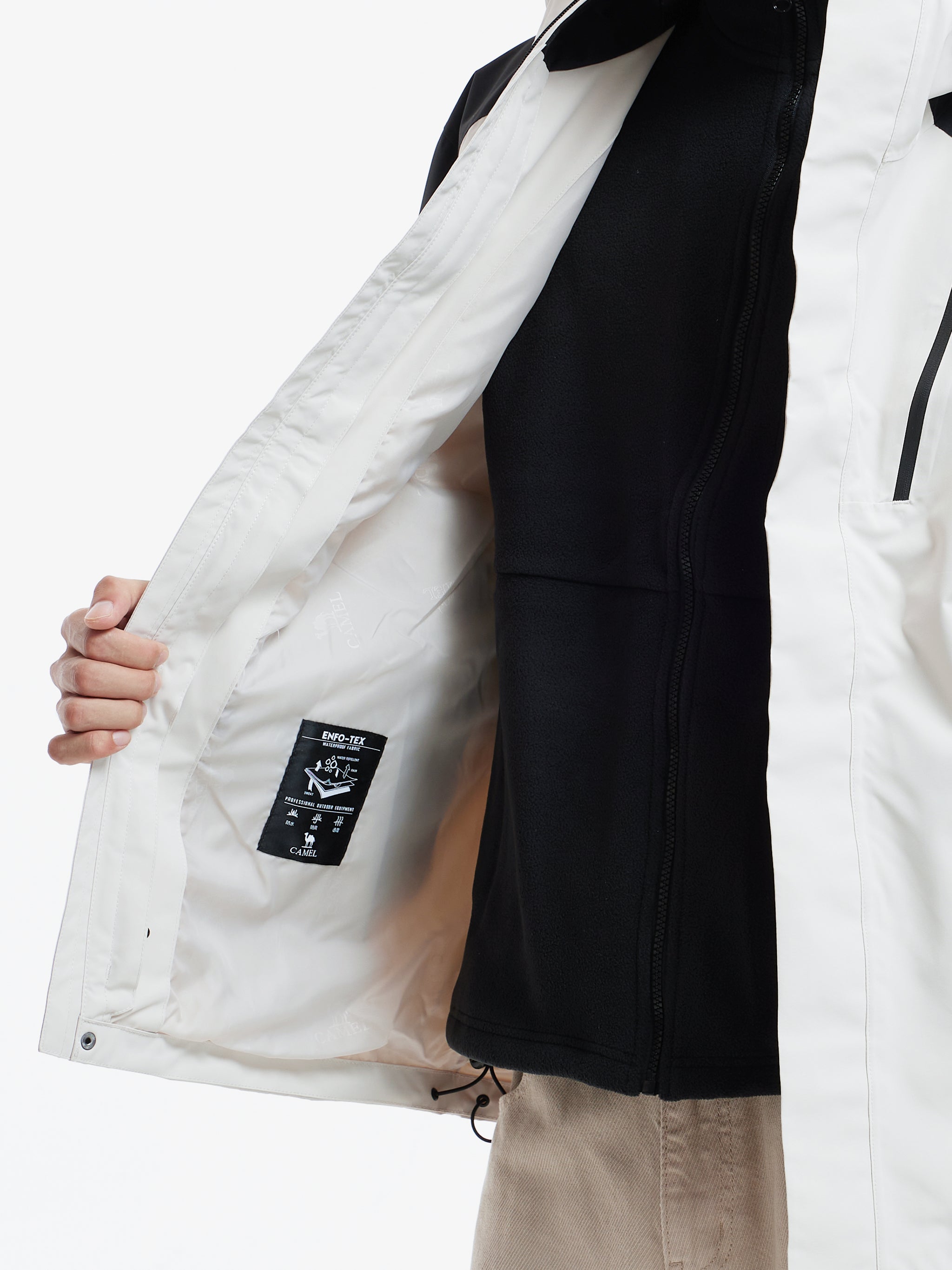 Inner of Camel Arctic Sentinel Elite Sorona® 3-in-1 Jacket, extreme waterproof shell, eco fleece warm liner for outdoors