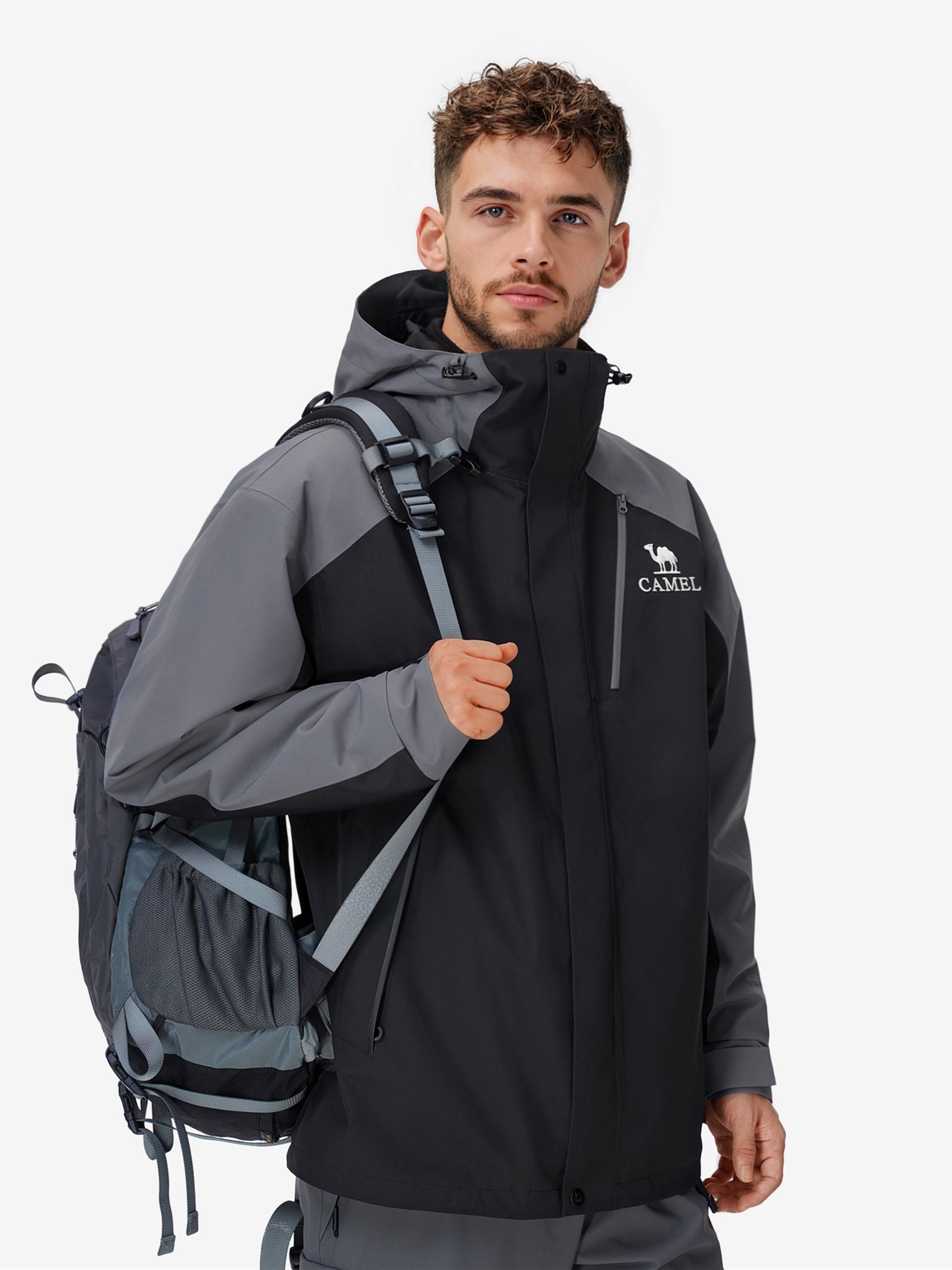 Side view of Camel Arctic Sentinel Elite 3-in-1 Jacket, extreme waterproof shell, eco Sorona® fleece liner for outdoors