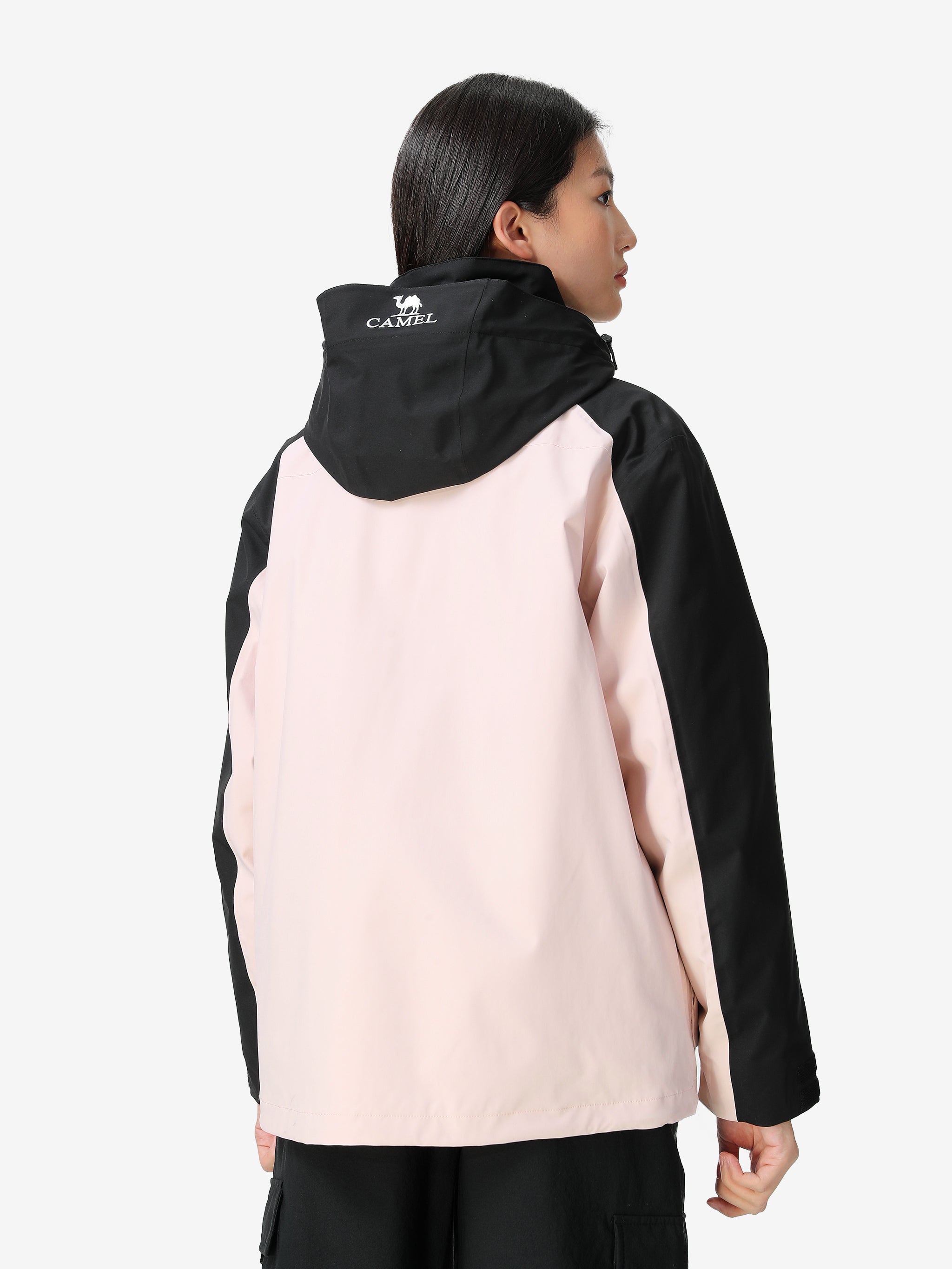 Back view of Camel Women’s 3-in-1 Arctic Sentinel Elite Jacket, duck down warmth and waterproof shell for city and trail