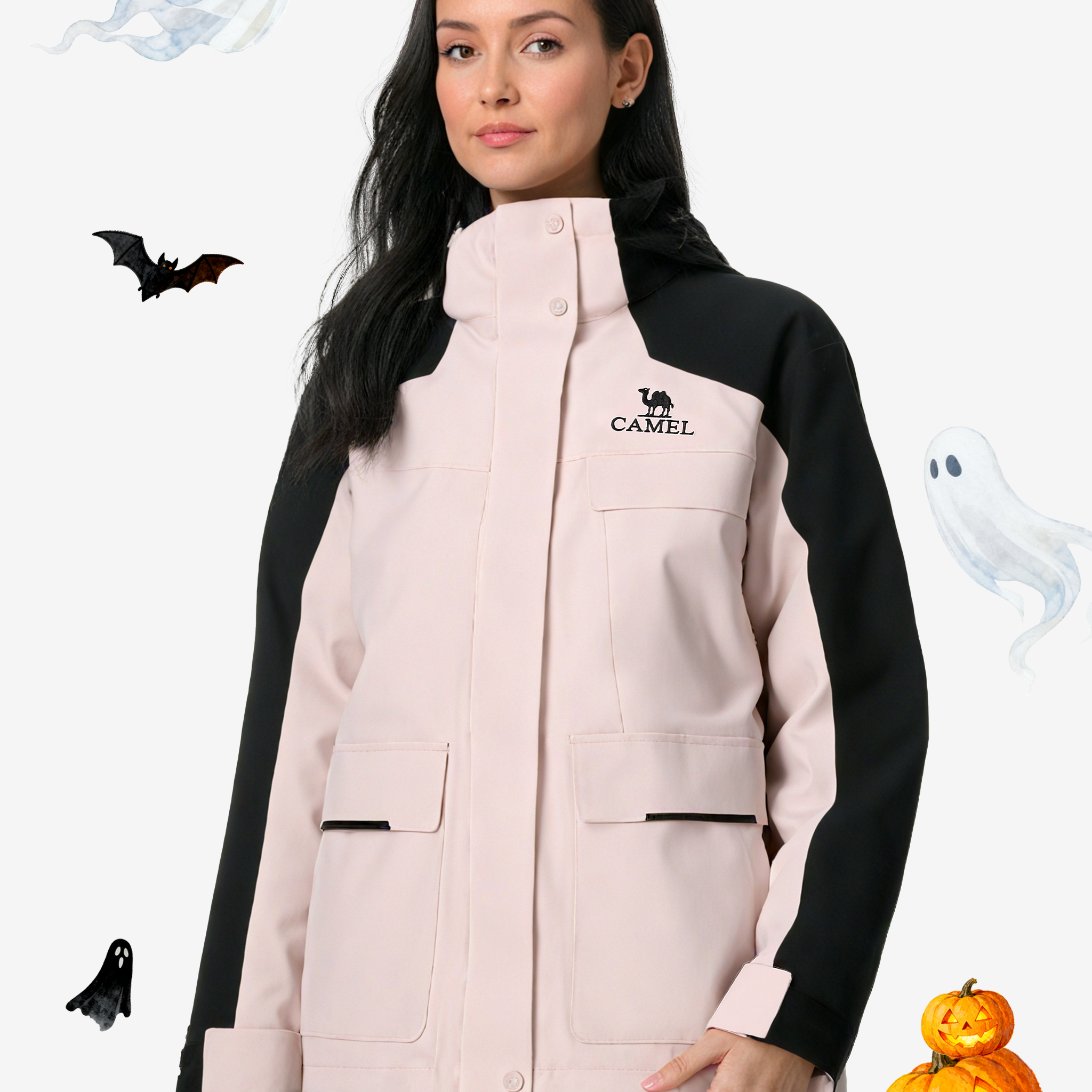 Front view of Camel Women’s 3-in-1 Arctic Sentinel Elite Jacket, duck down warmth and waterproof shell for city and trail
