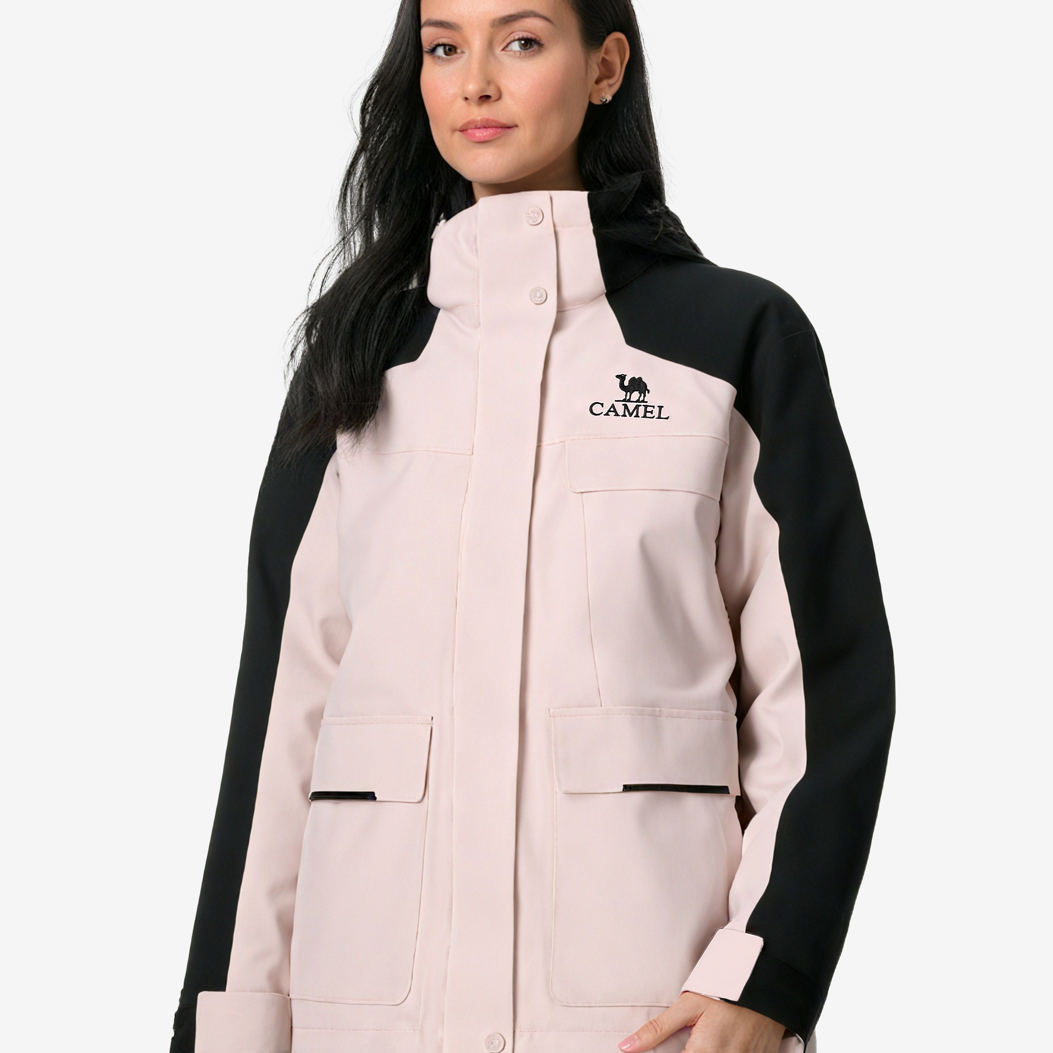 Front view of Camel Women’s 3-in-1 Arctic Sentinel Elite Jacket, duck down warmth and waterproof shell for city and trail