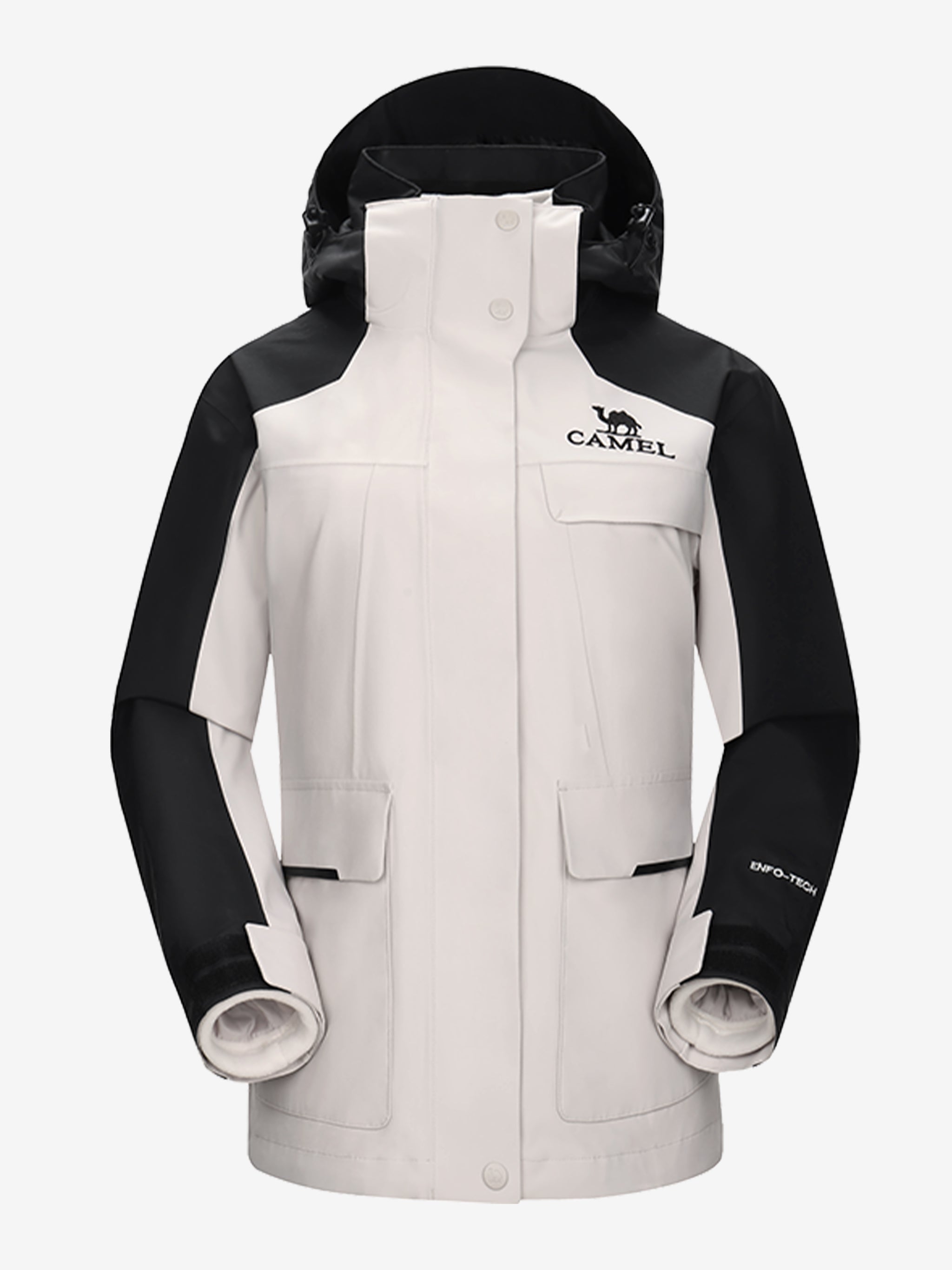 Camel Women’s 3-in-1 Arctic Sentinel Elite Jacket in color ivory & black, keep warmth and waterproof shell for city and trail