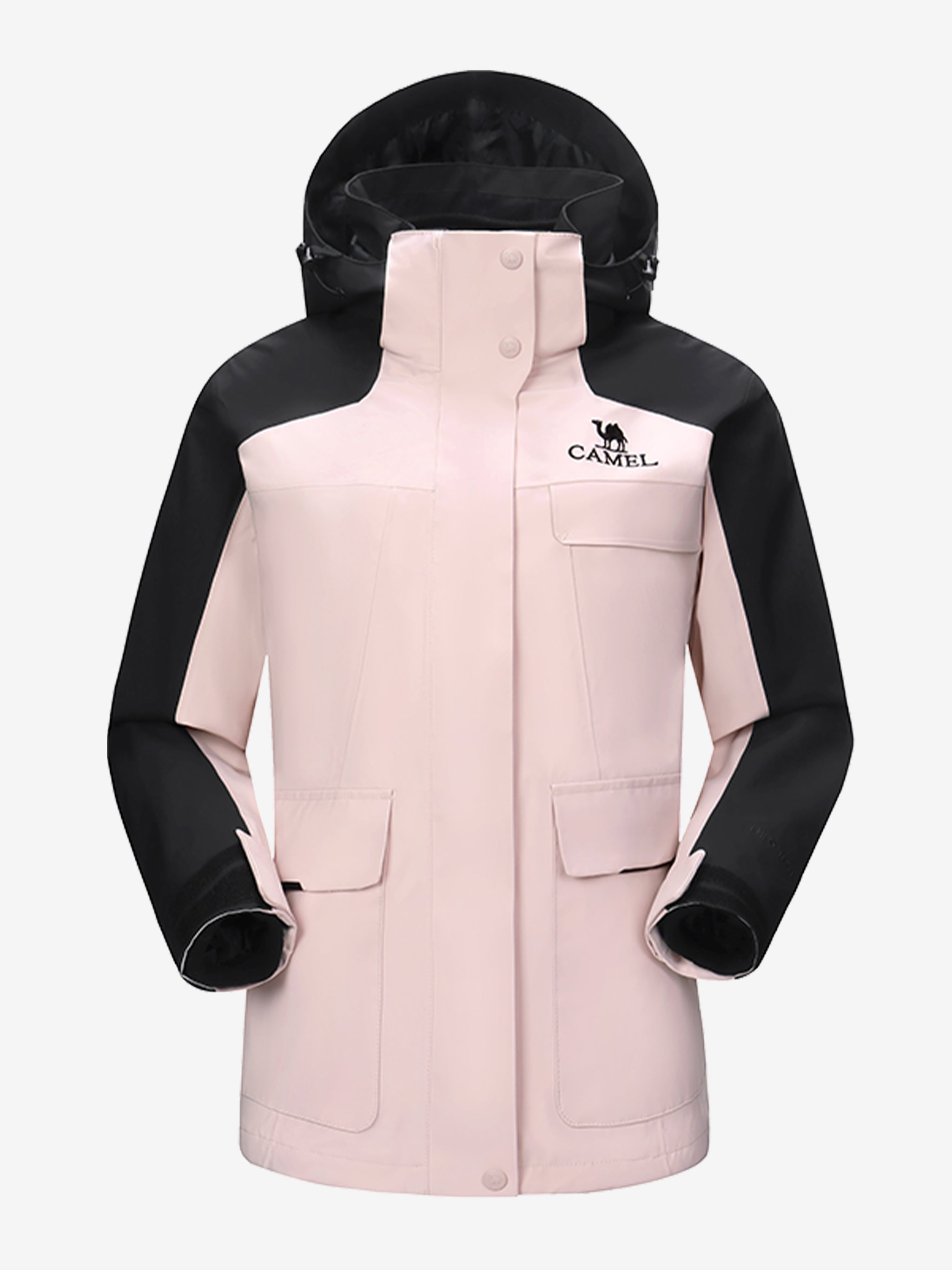 Camel Women’s 3-in-1 Arctic Sentinel Elite Jacket in color pink & black, keep warmth and waterproof shell for city and trail