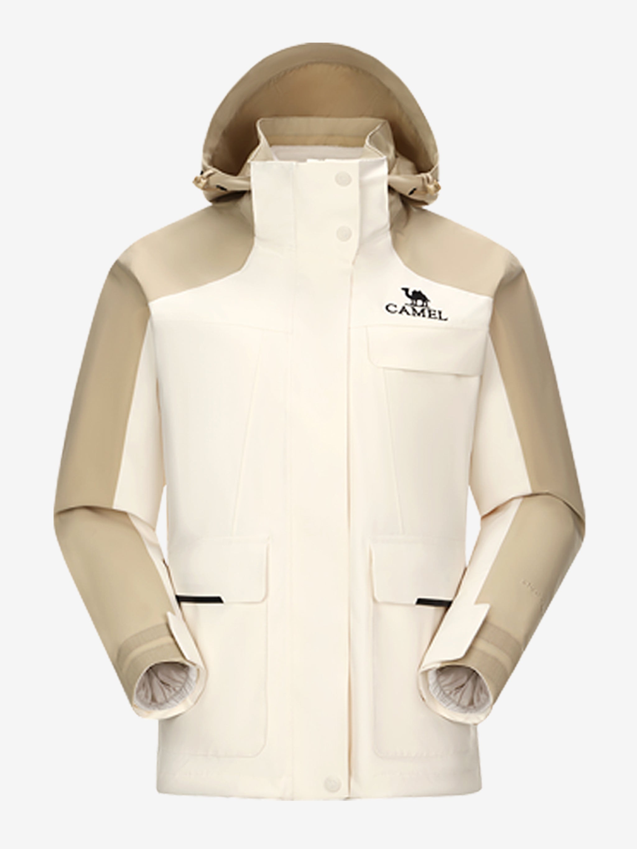 Camel Women’s 3-in-1 Arctic Sentinel Elite Jacket in color white & khaki, keep warmth and waterproof shell for city and trail