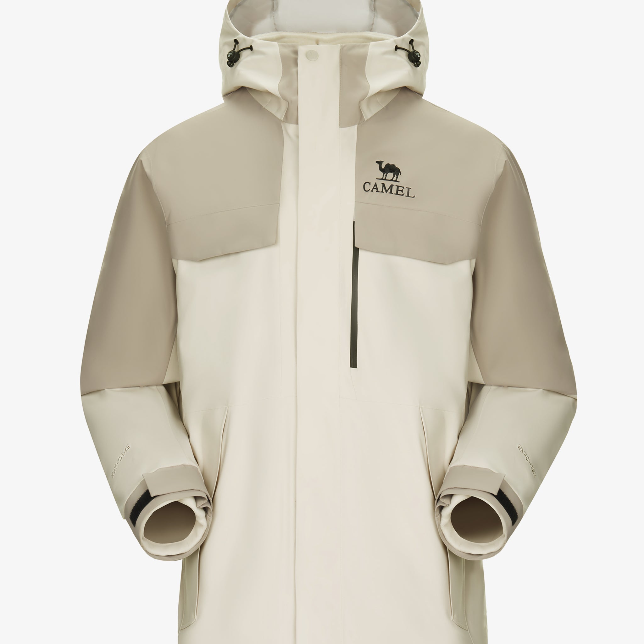 Camel Women’s Arctic Sentinel Paneled 3-in-1 Jacket in ivory and gray, built with waterproof outer shell and warm liner