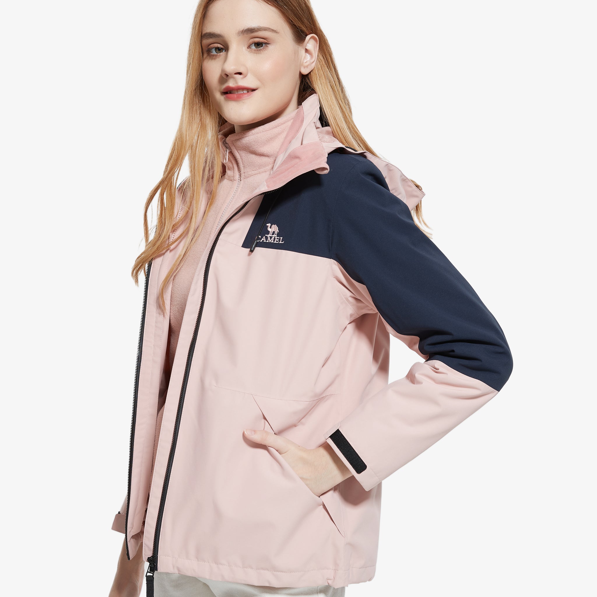 Front view of Camel Women’s Arctic Sentinel Paneled 3-in-1 Jacket windproof breathable insulated for hiking and daily wear