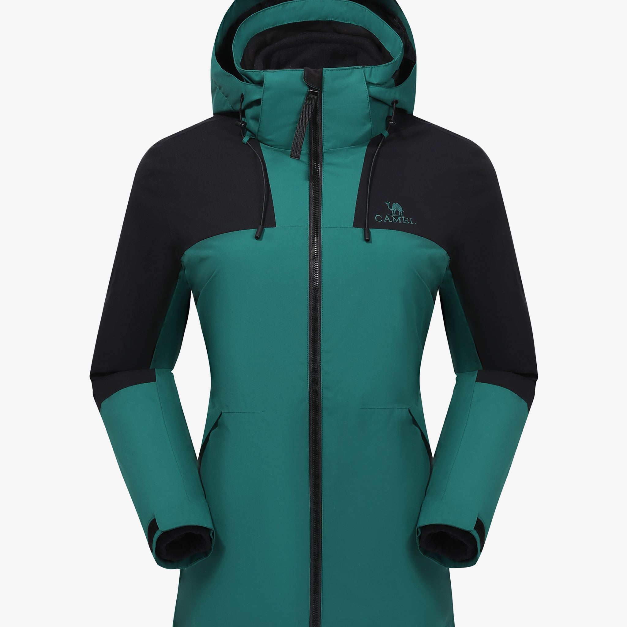 Camel Women’s Arctic Sentinel Paneled 3-in-1 Jacket in green & black, windproof breathable insulated for hiking, daily wear