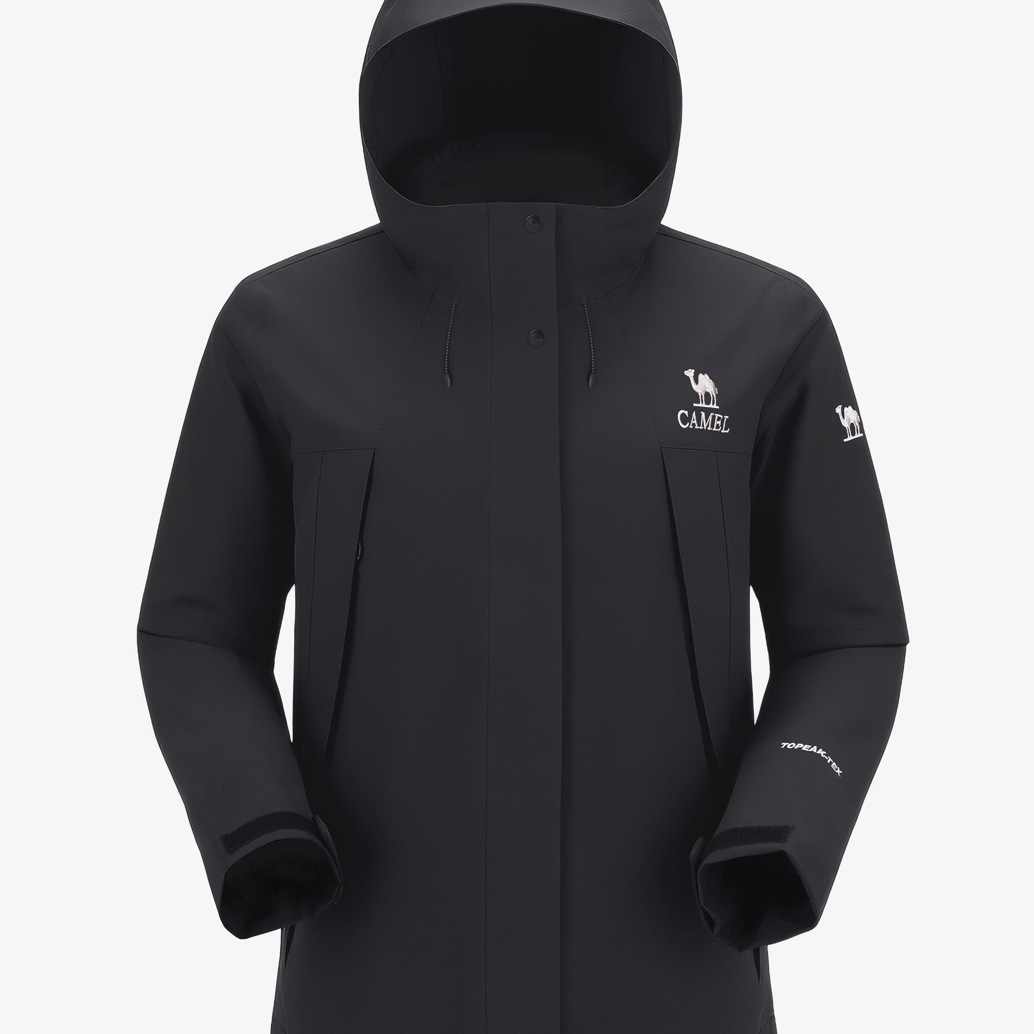 Camel Women’s Interstellar Traverse TOPEAK-TEX® Shell Jacket in black color, designed for trail urban use with adjustable fit